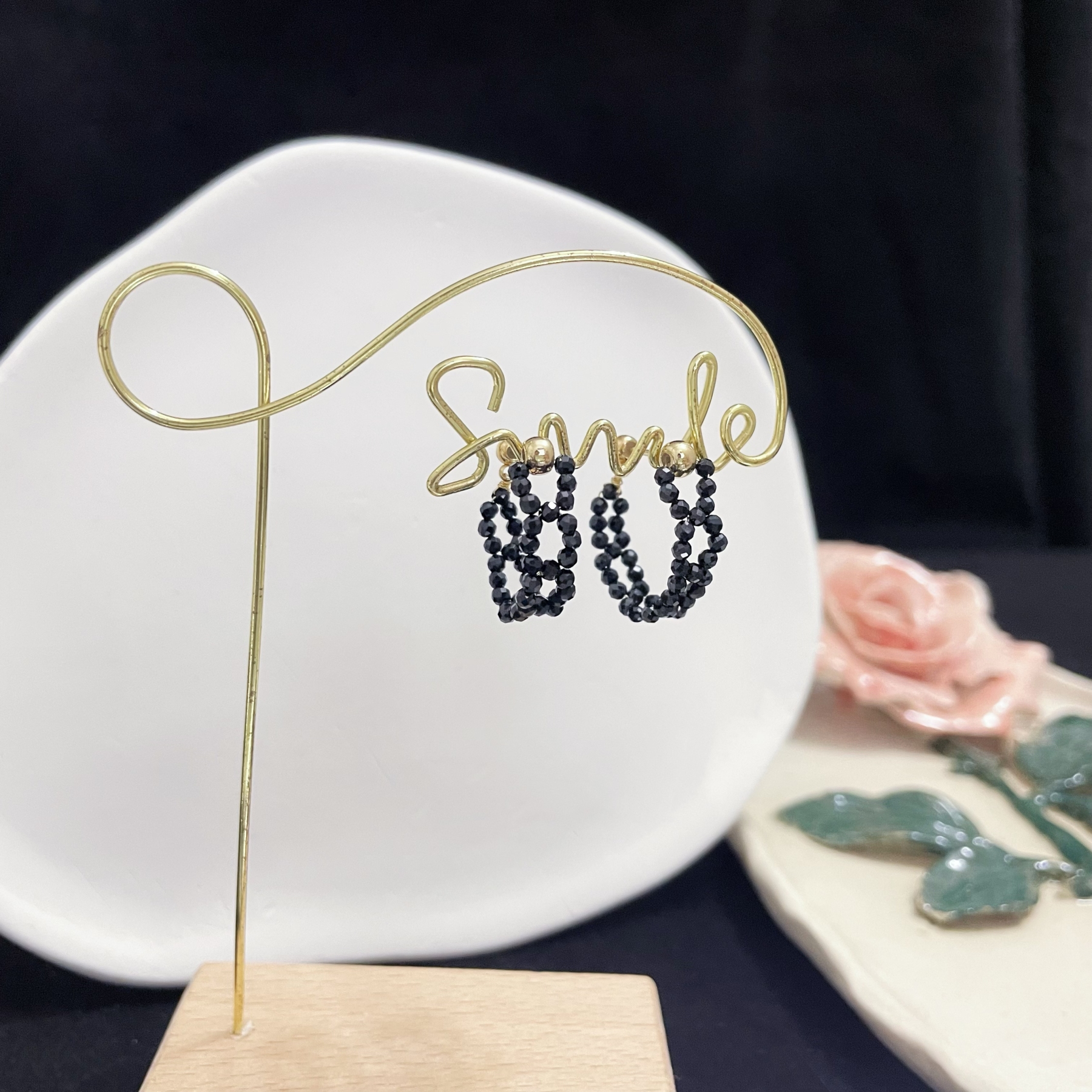 Exquisite Black Spinel Woven Lace Semi-Hoop Earrings