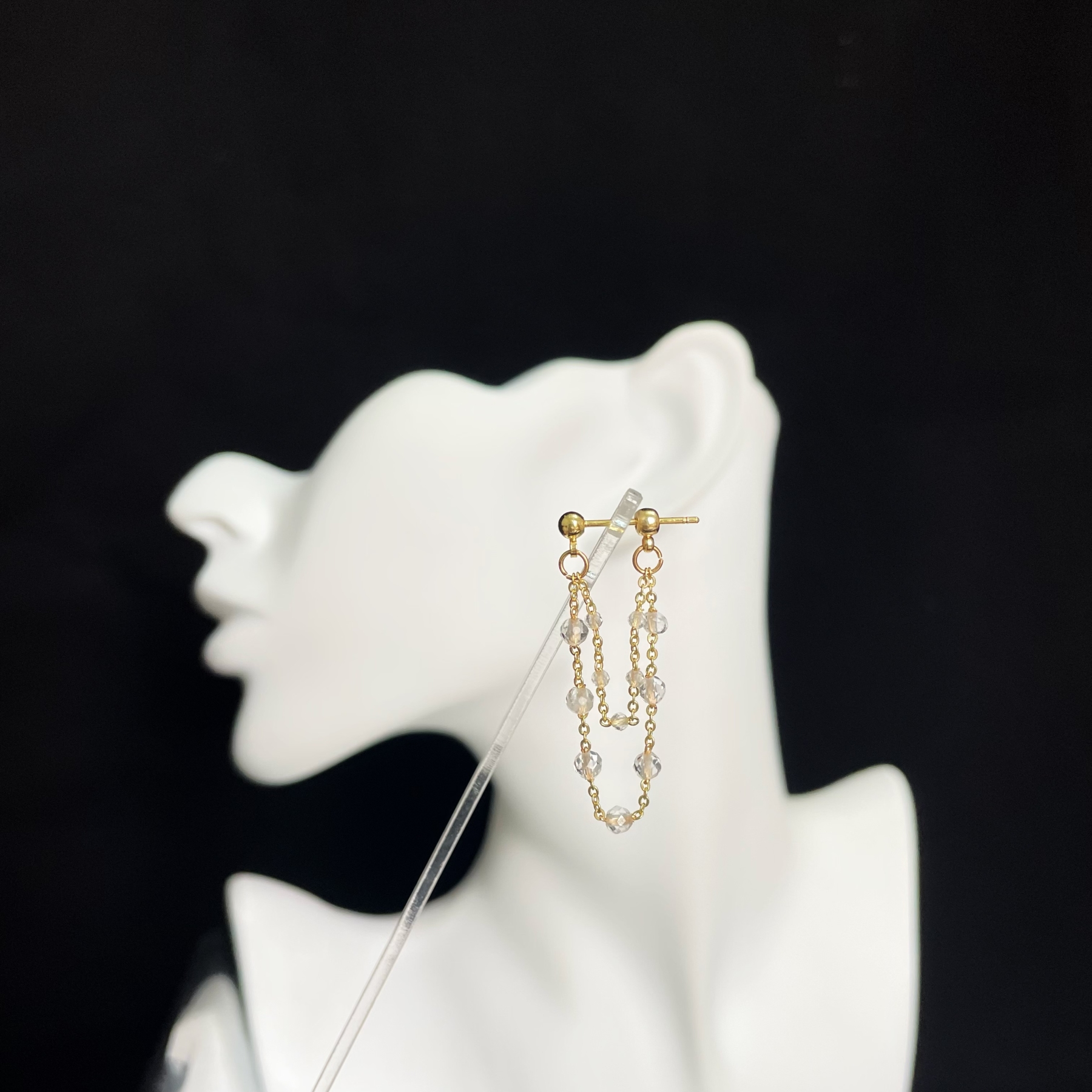 Double Clear Quartz Chains Semi-Hook Earrings