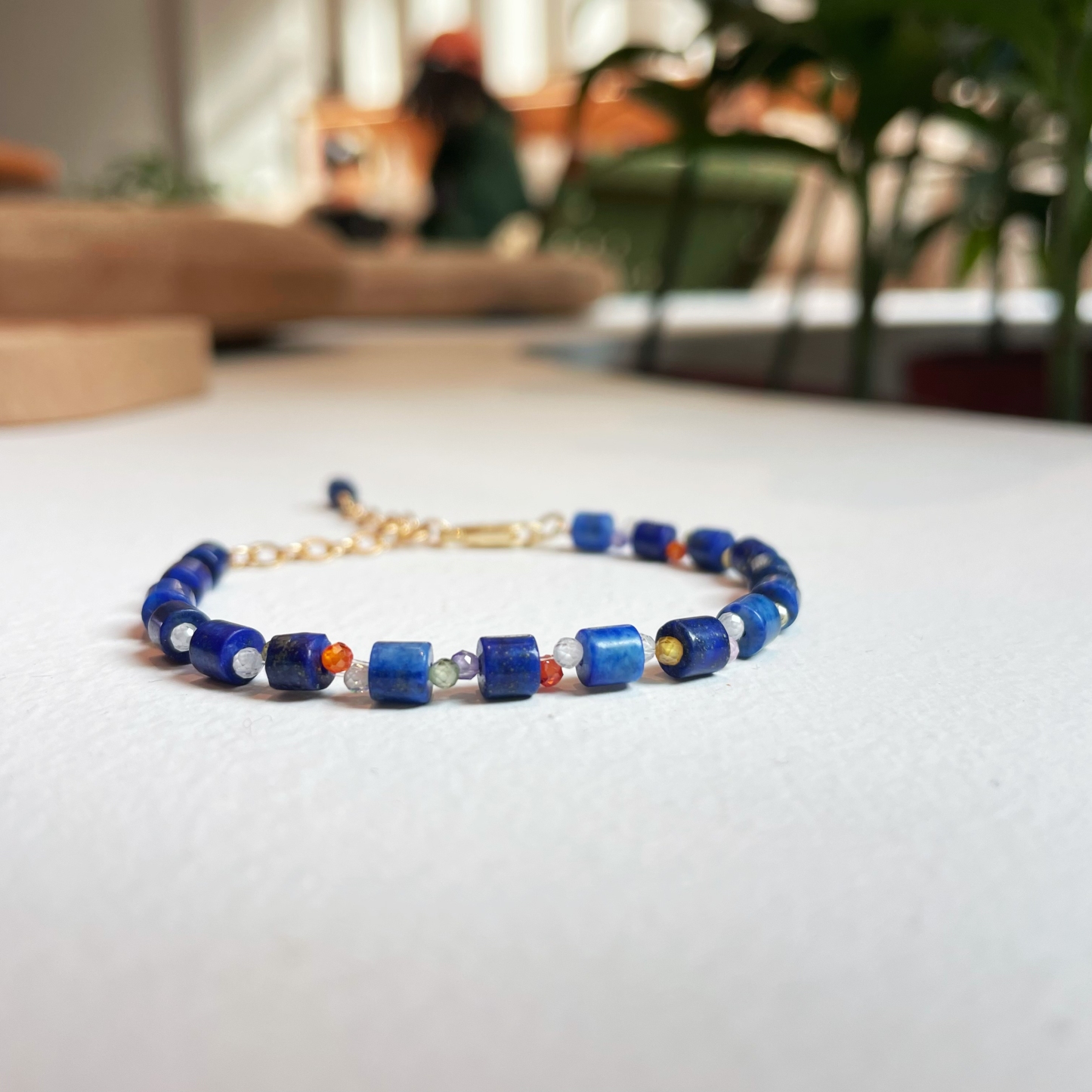 Lapis Lazuli and Rainbow Zircon Bracelet: A Celestial Candy Cascade