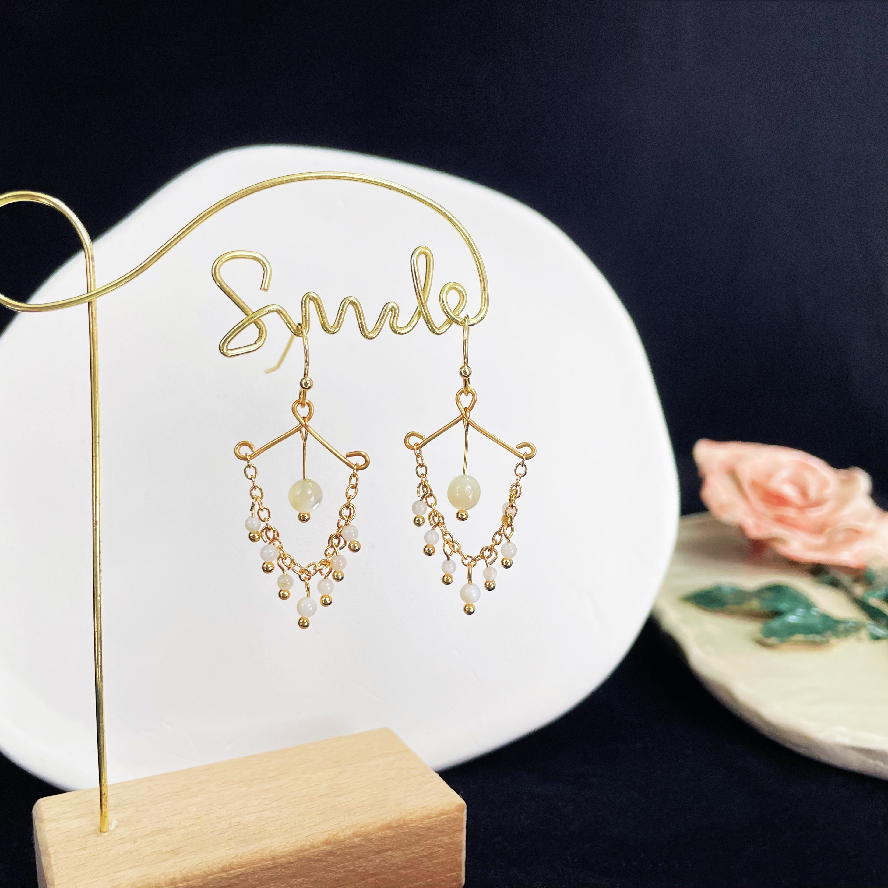 Boho Style Rhombus Earrings with Mother-of-Pearl Beads