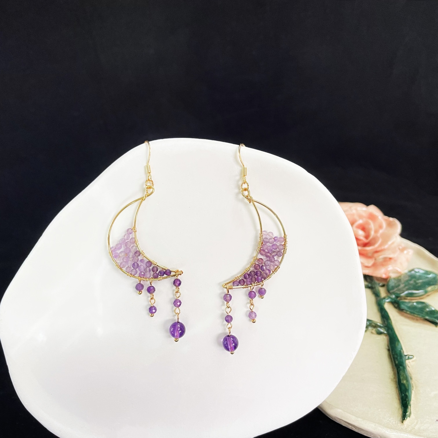 Moon with Amethyst Earrings  Celestial Elegance and Ethereal Beauty