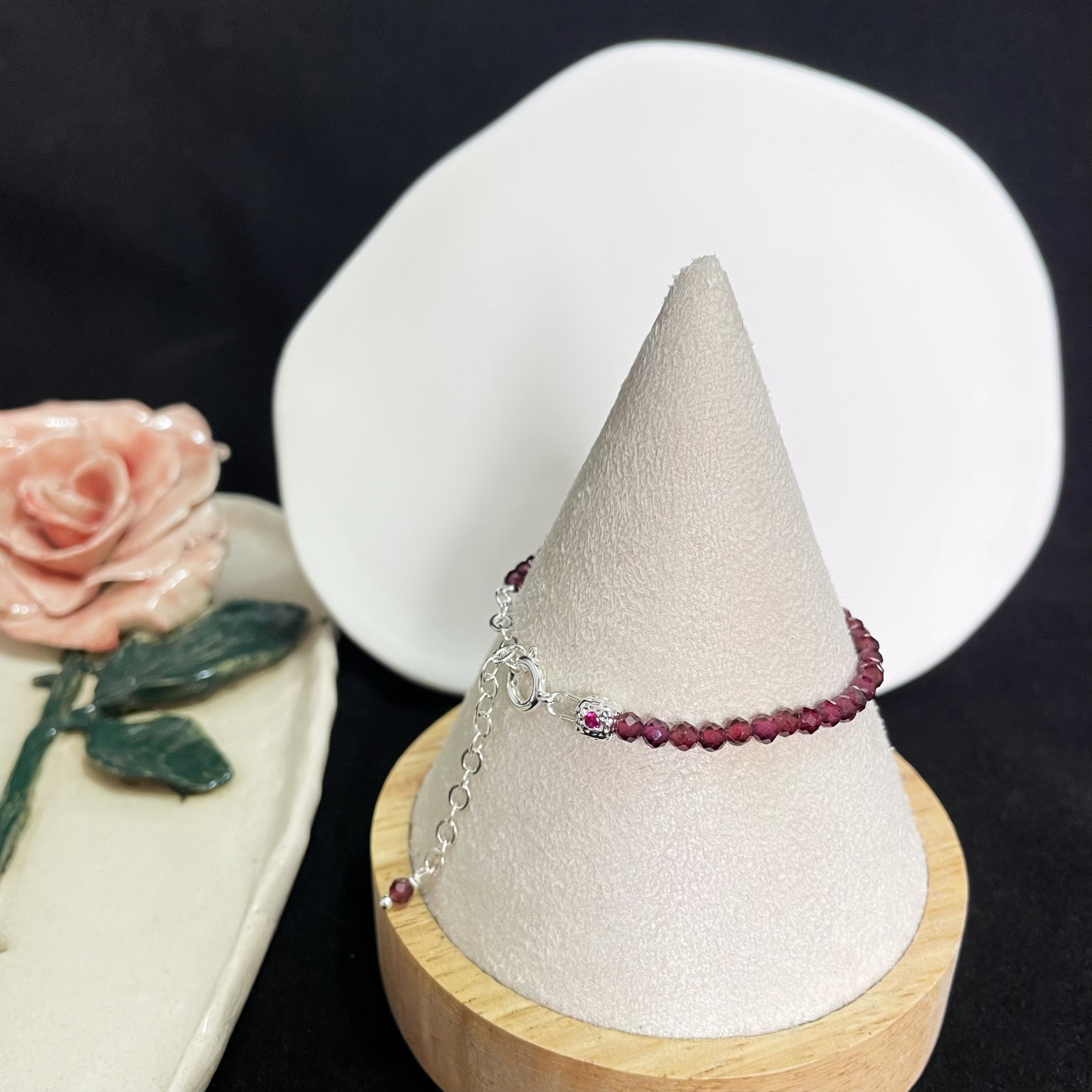 Gemstone Faced Beads Bracelet with Zircon Inlaid Cube Beads