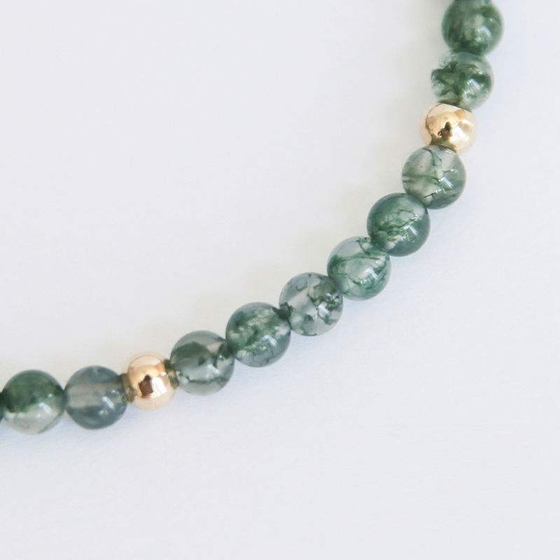 Moss Agate Round Beads Adjustable Woven Rope Bracelet