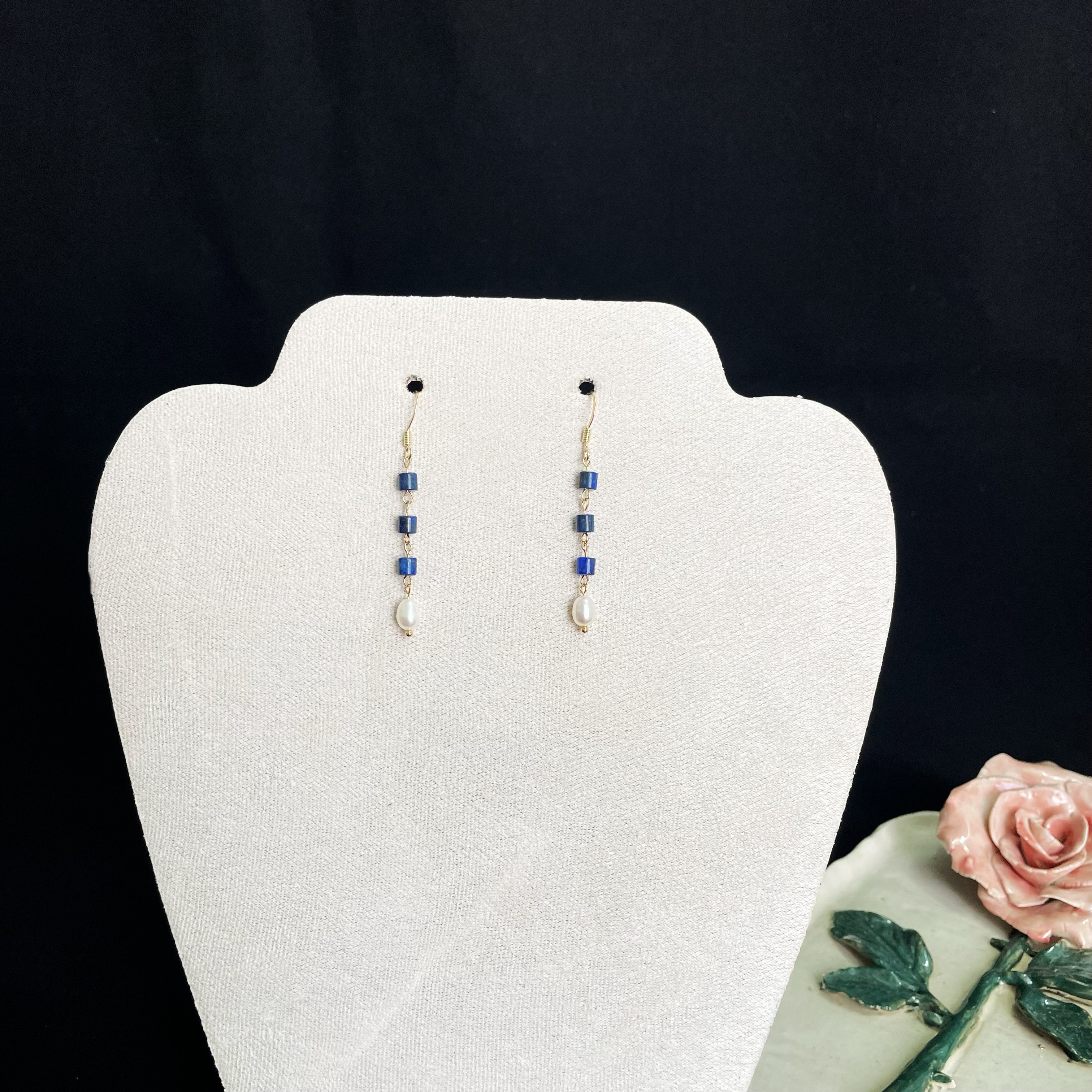 Minimalist Lapis Lazuli and Pearl Earrings