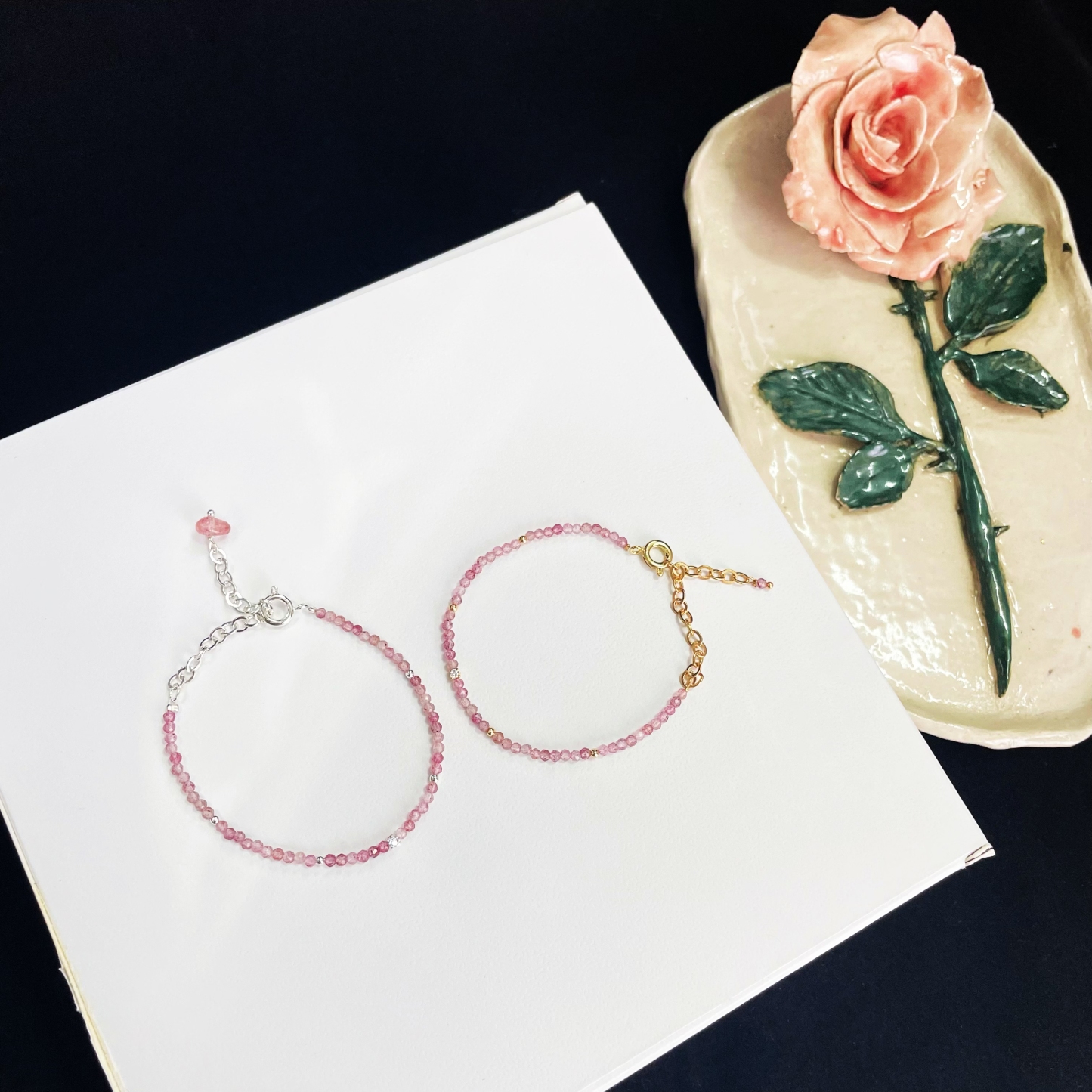 2mm Delicate Thin Strawberry Quartz Faceted Beads Bracelet