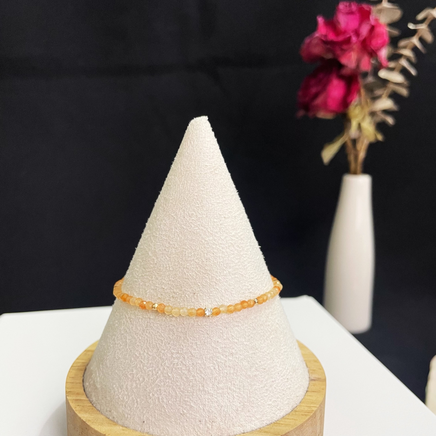 2mm Delicate Thin Red Aventurine Faced Beads Bracelet