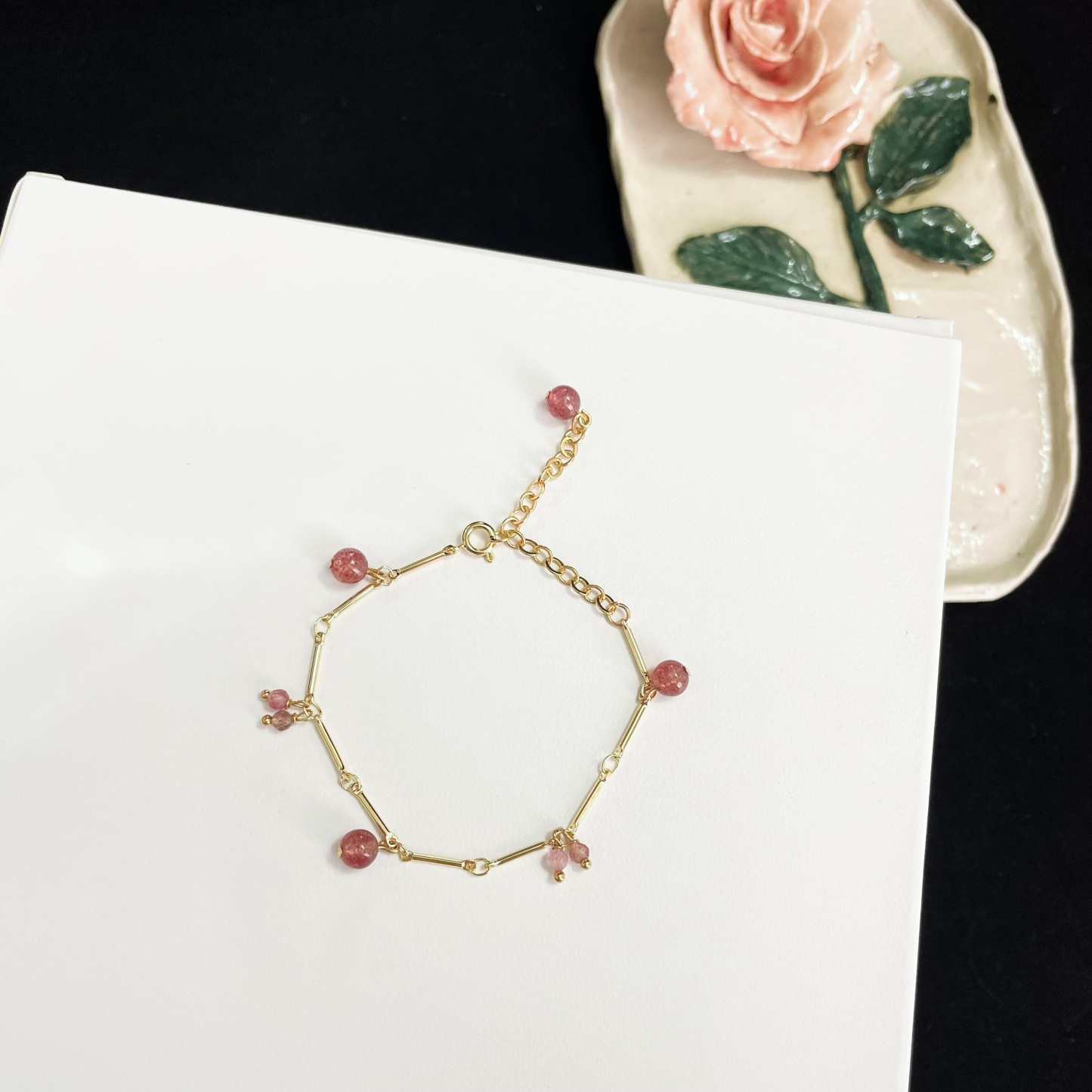 Strawberry Quartz Lily of the Valley Bracelet