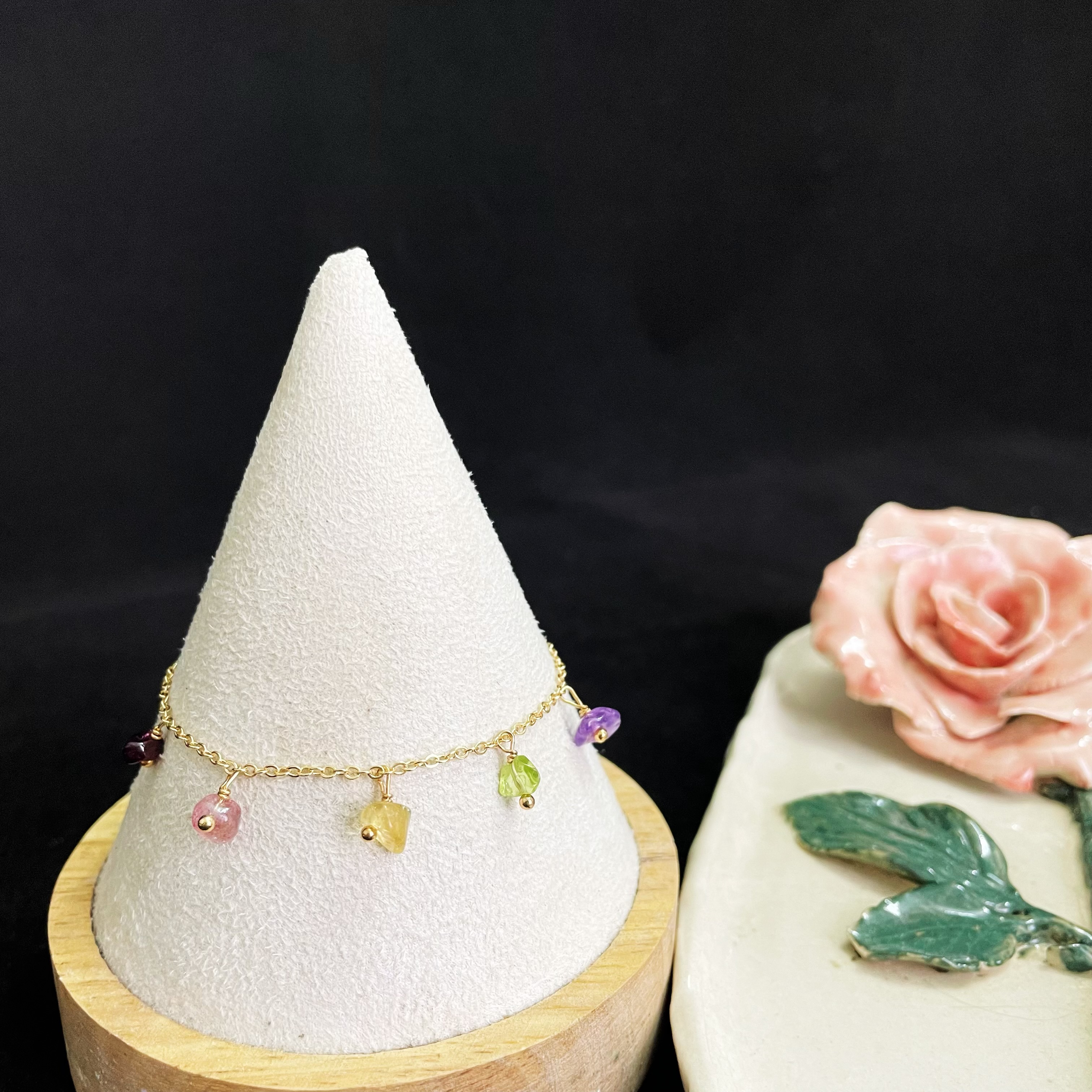 Rainbow Candy Bracelet: Garnet, Strawberry Quartz, Citrine, Peridot, and Amethyst Raw Stones