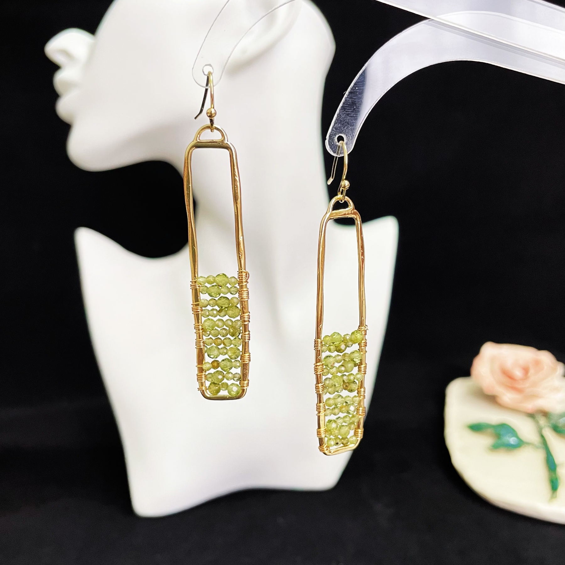Peridot Rectangle Frame Earrings Rhapsody of Spring