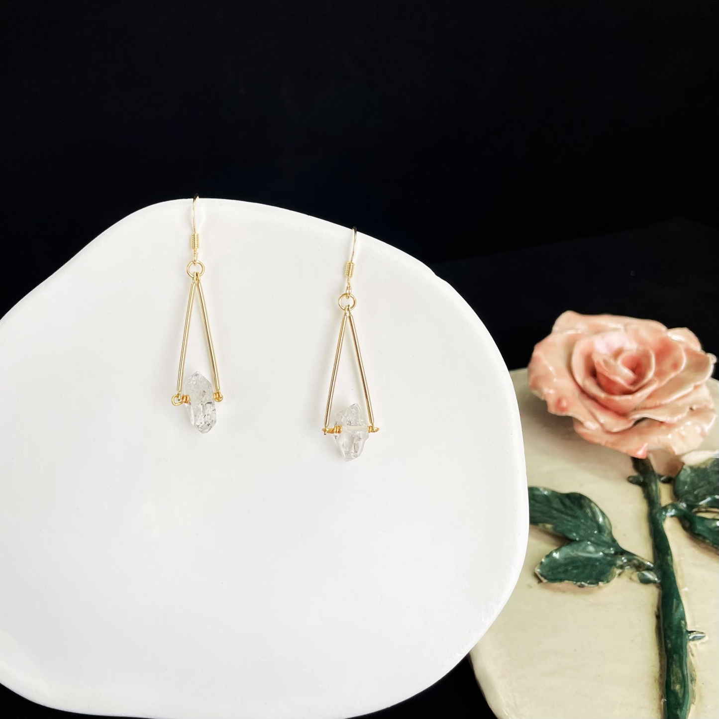 Herkimer Diamond Triangle Drop Earrings