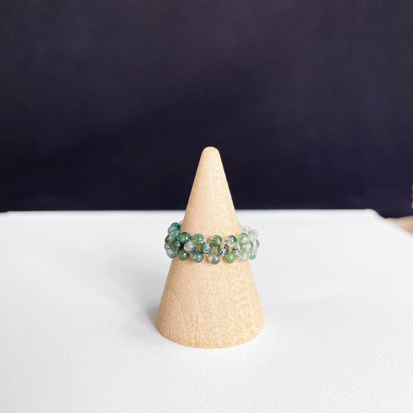 Moss Agate Gradient Green Woven Ring