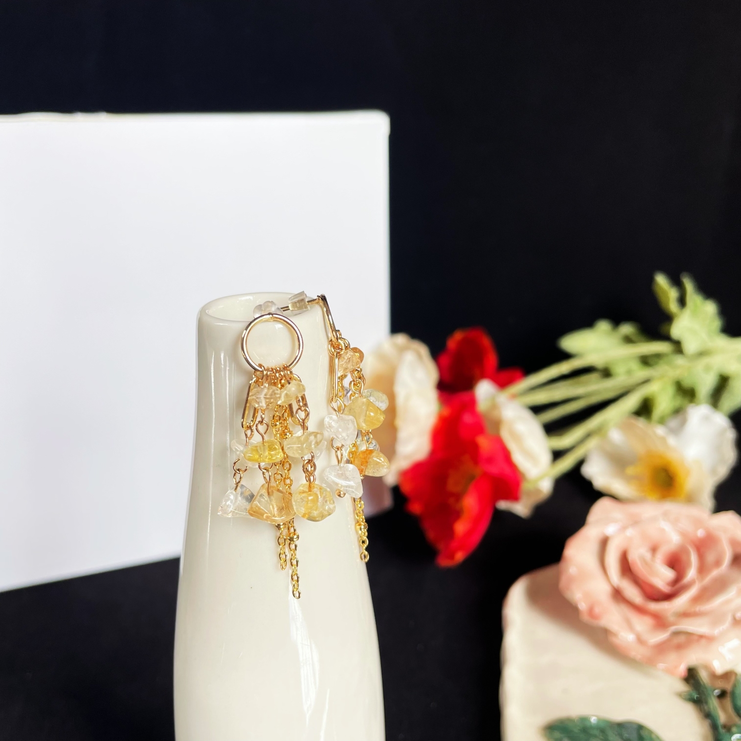 Citrine and Clear quartz Tassel Earrings