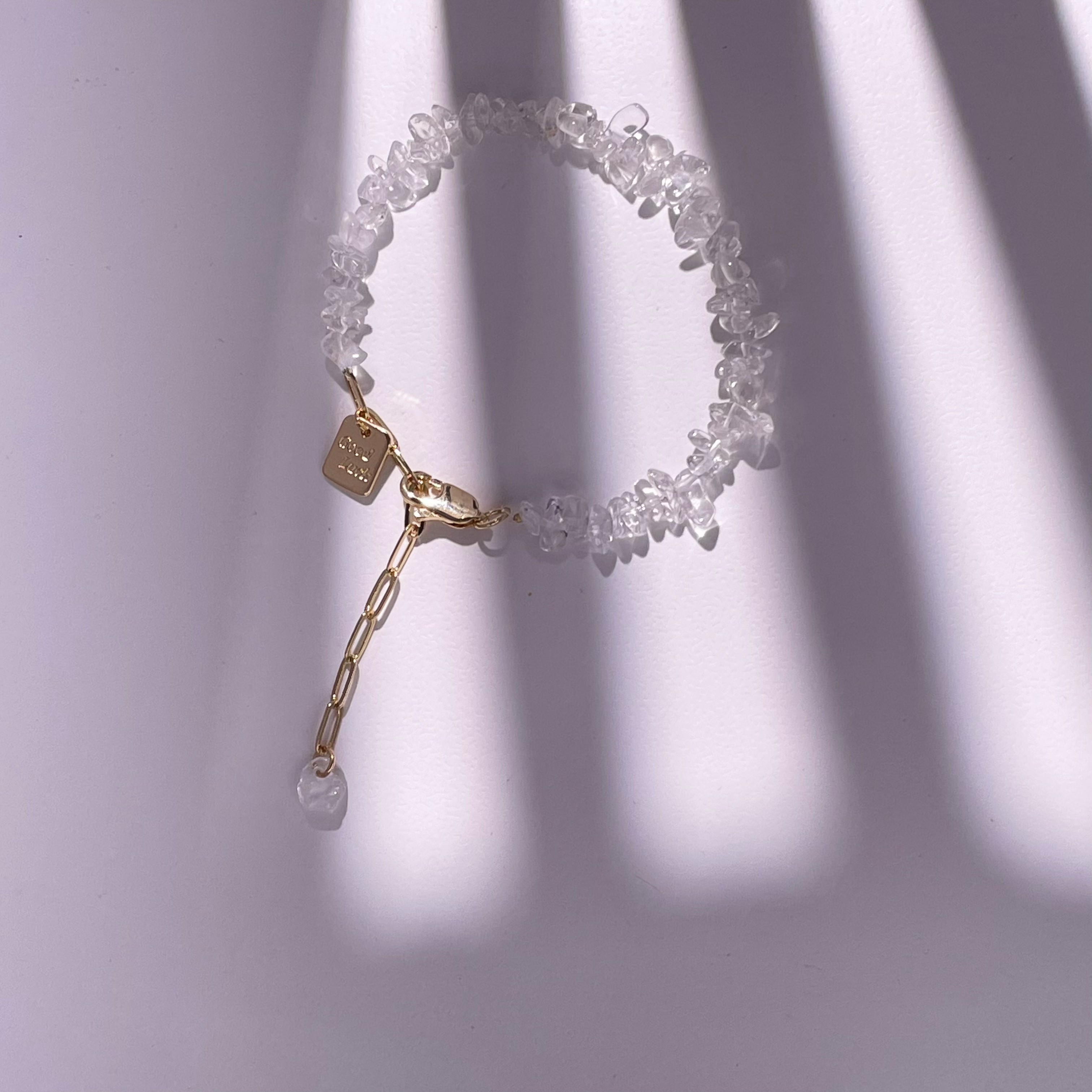 Clear Quartz Raw Stones Bracelet with "Good Luck" Charm