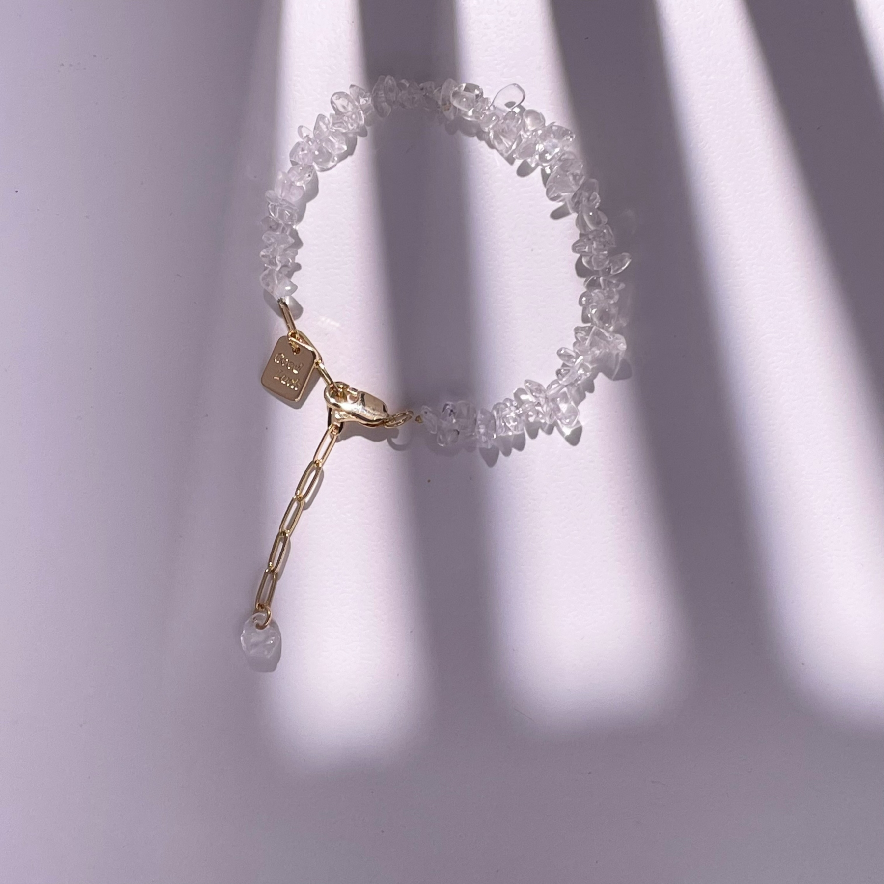 Clear Quartz Raw Stones Bracelet with "Good Luck" Charm