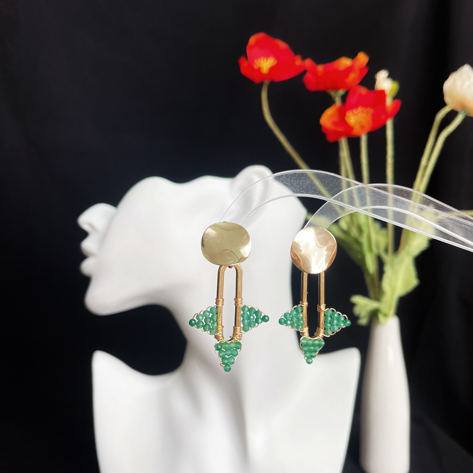 Chic Geometric Element Earrings with Green Aventurine