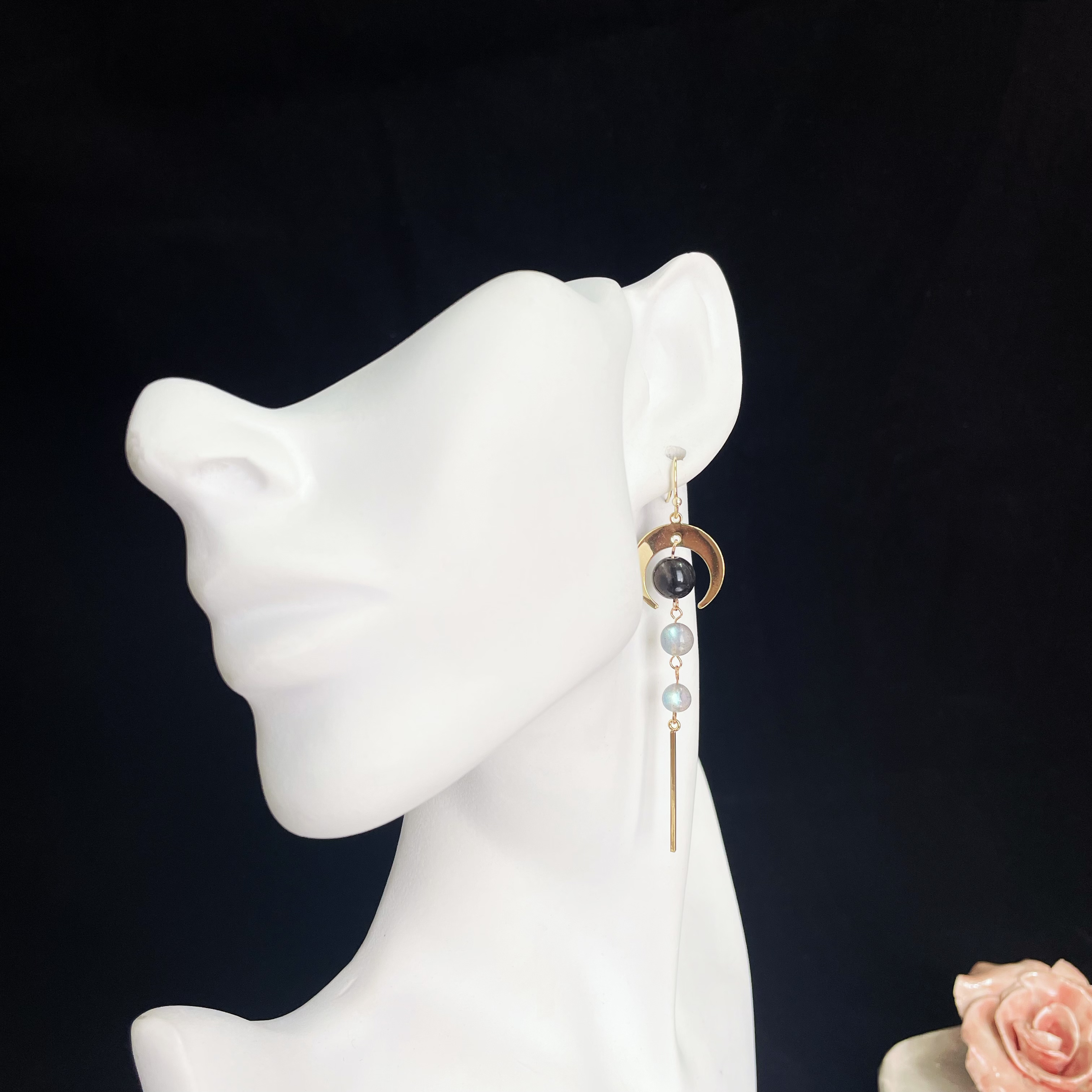 Moon Energy-Inspired Earrings with Silver Obsidian and Rainbow Labradorite