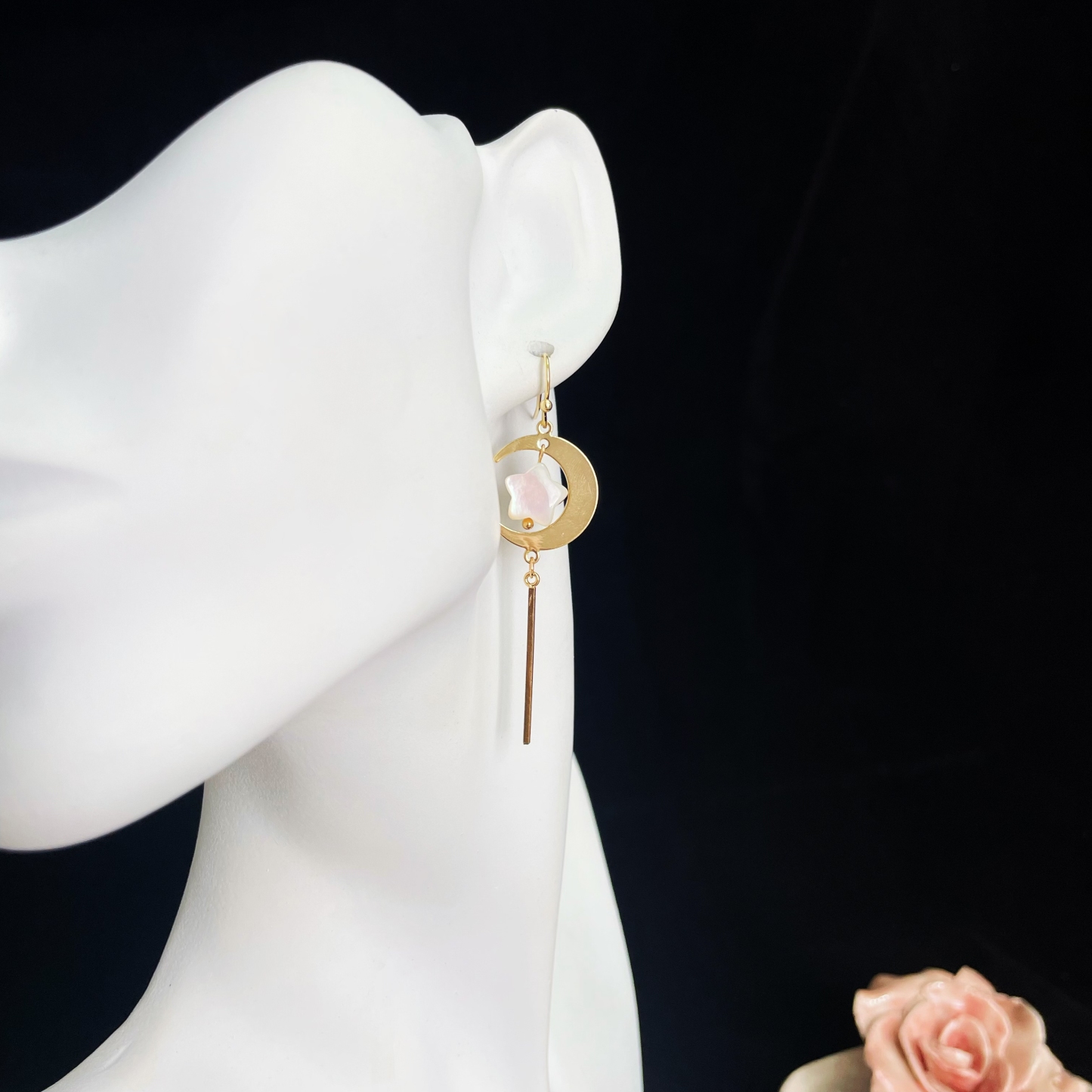 Moon and Star Earrings with Mother-of-Pearl Star