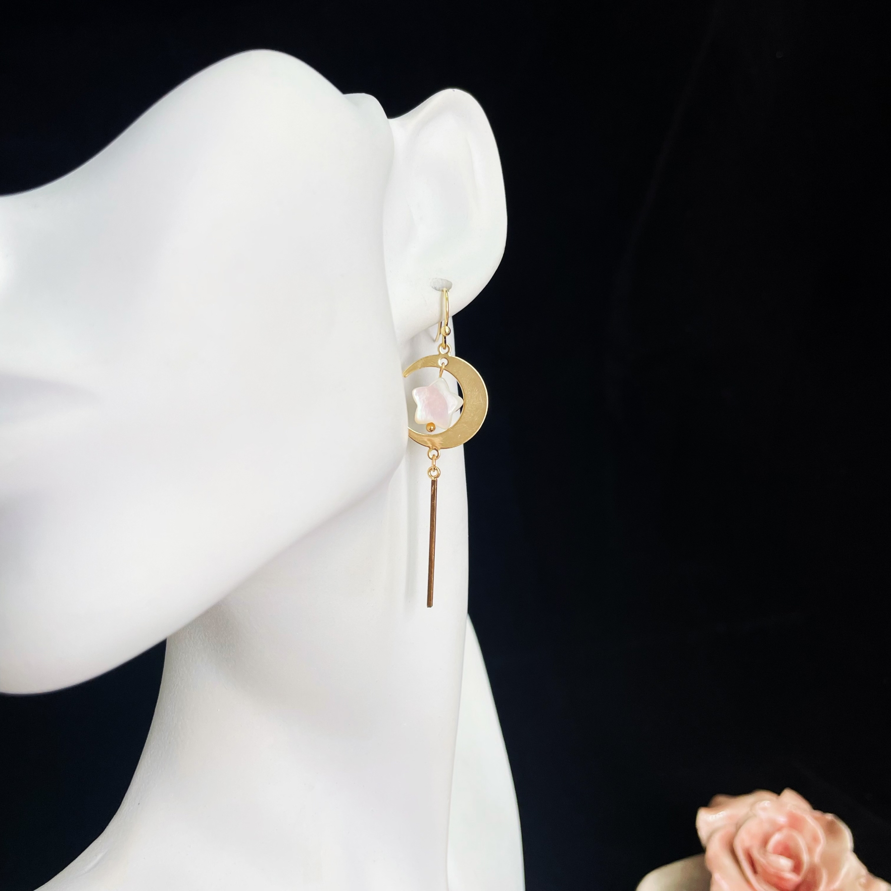 Moon and Star Earrings with Mother-of-Pearl Star