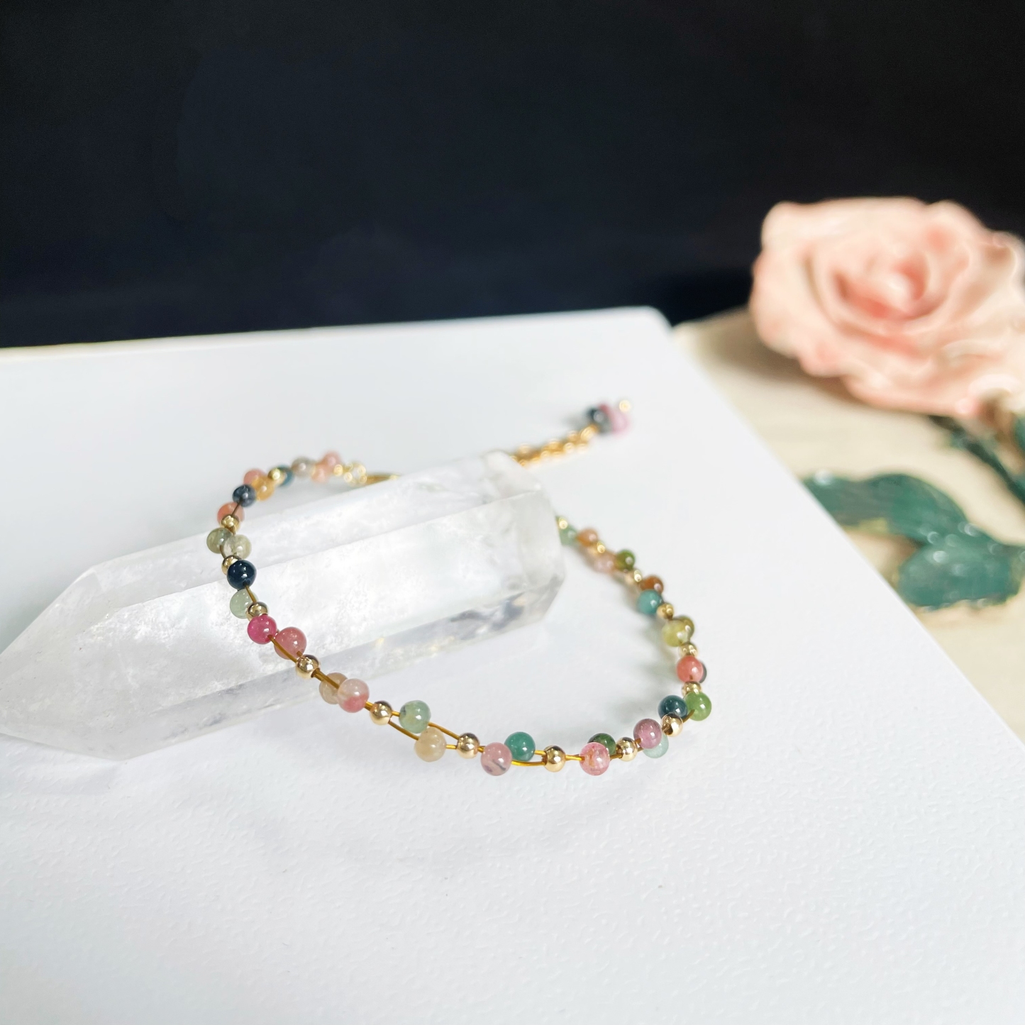 Woven Dual-Line Rainbow Tourmaline Bracelet 