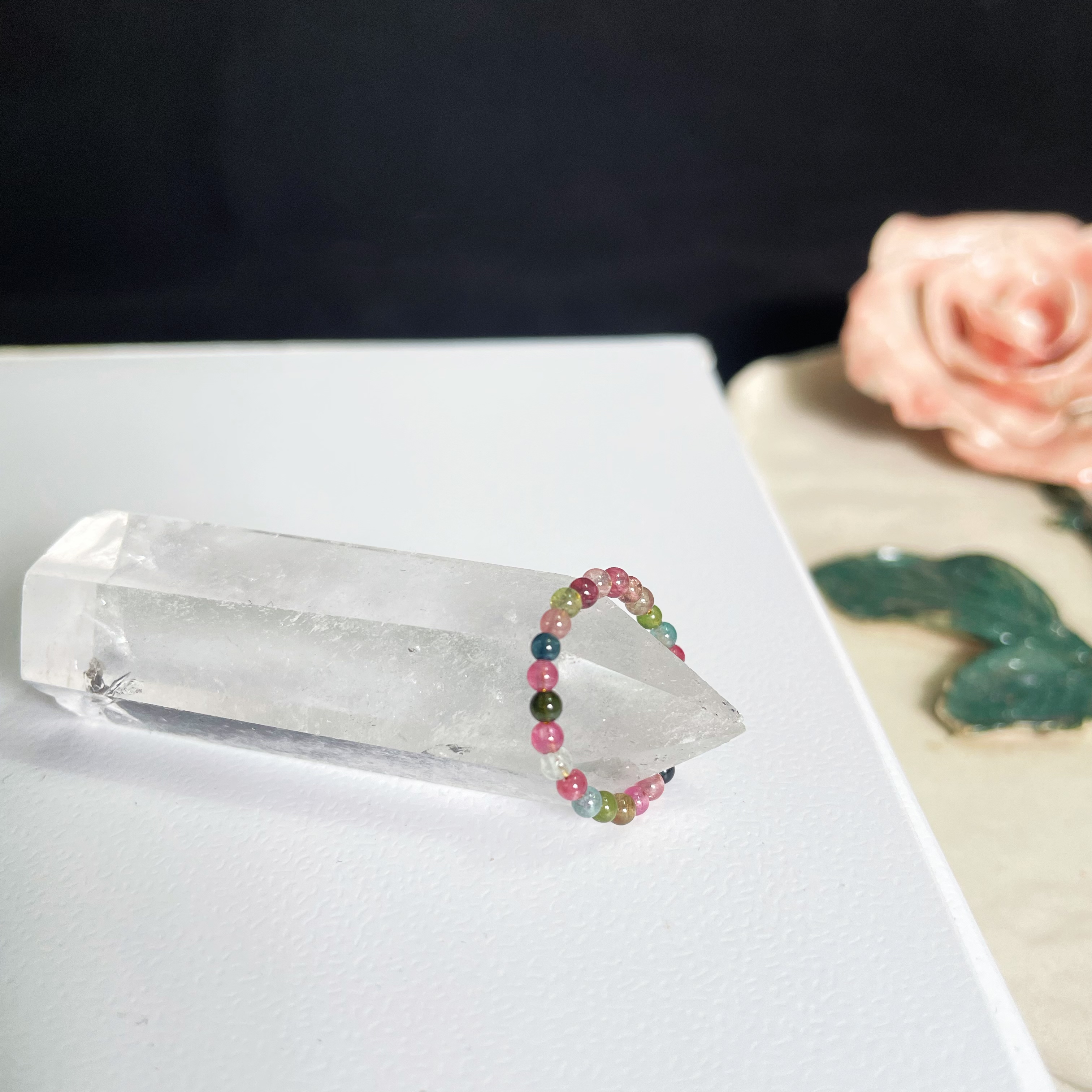 2mm Tourmaline Round Beads One-Line Ring Dainty and Colorful Gemstone Band