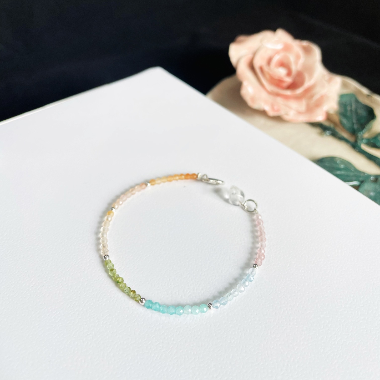 Macaron Rainbow 2mm Thin Faceted Gemstone Bracelet