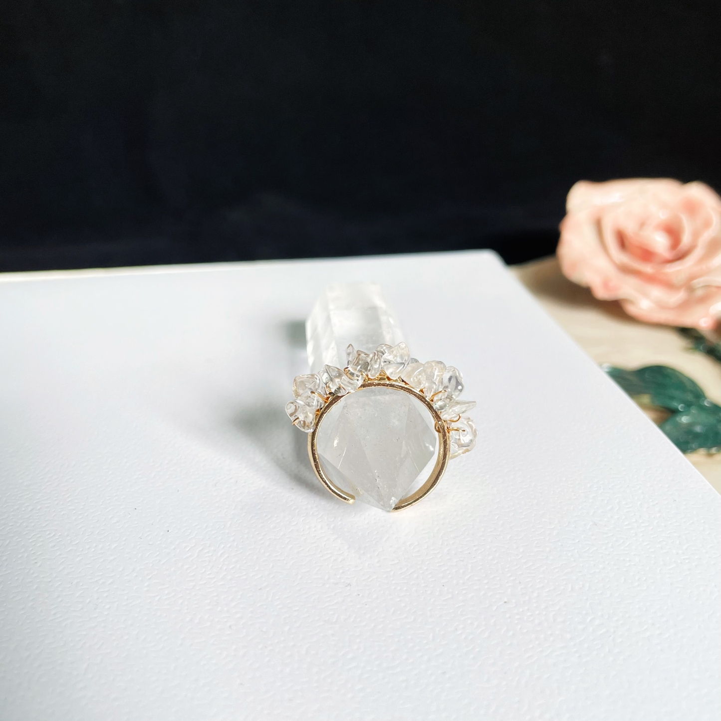 Clear Quartz Cluster Ring Raw Clear Quartz Raw Stones Woven on Open Ring