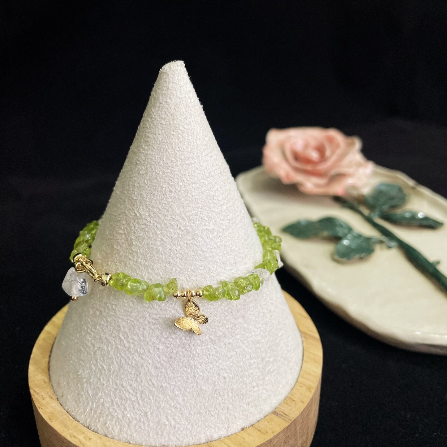 INFP Vitality Bracelet Irregular Peridot & Clear Quartz with Gold Butterfly Charms