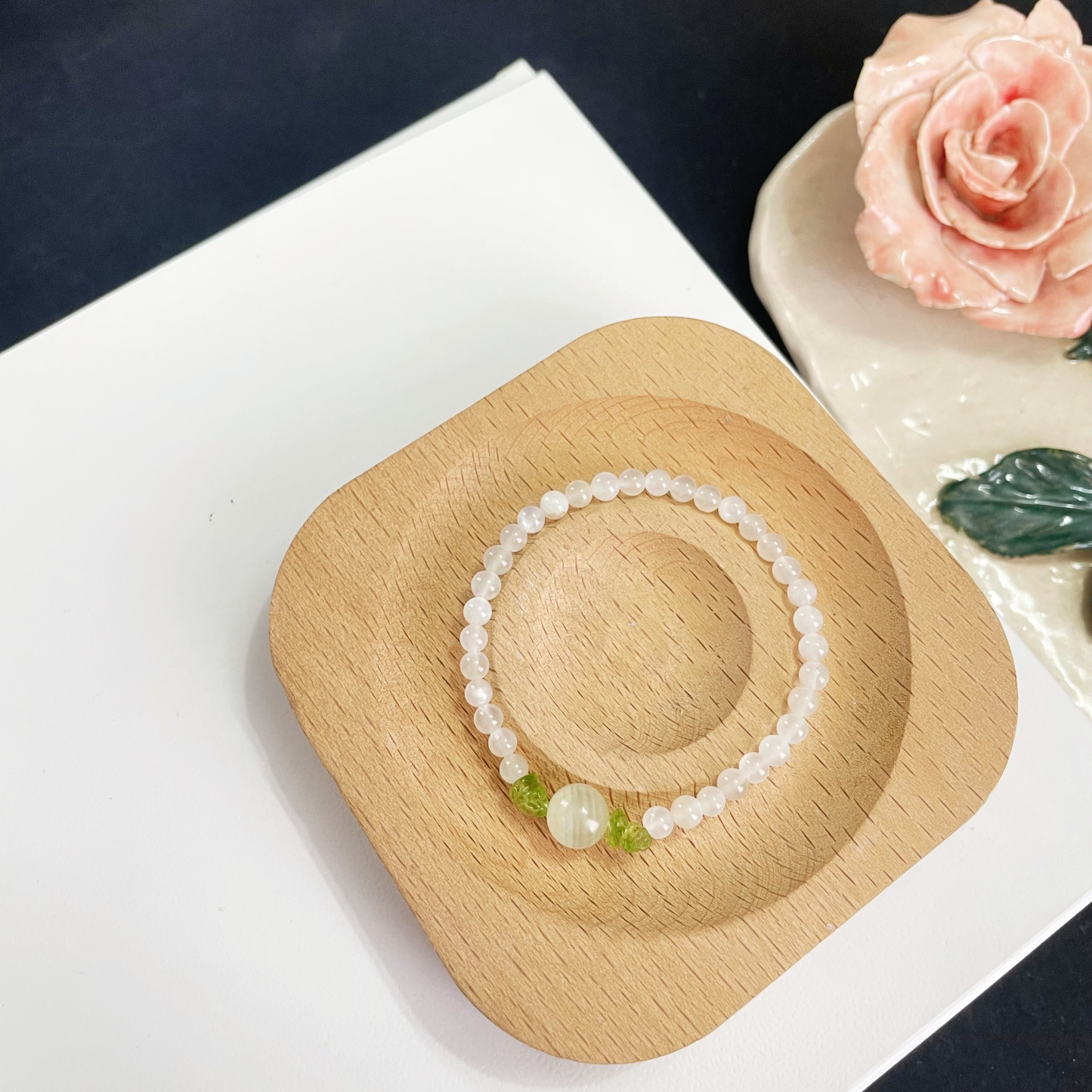 INFJ Healing Bracelet: White Moonstone, Peridot, and Green Calcite