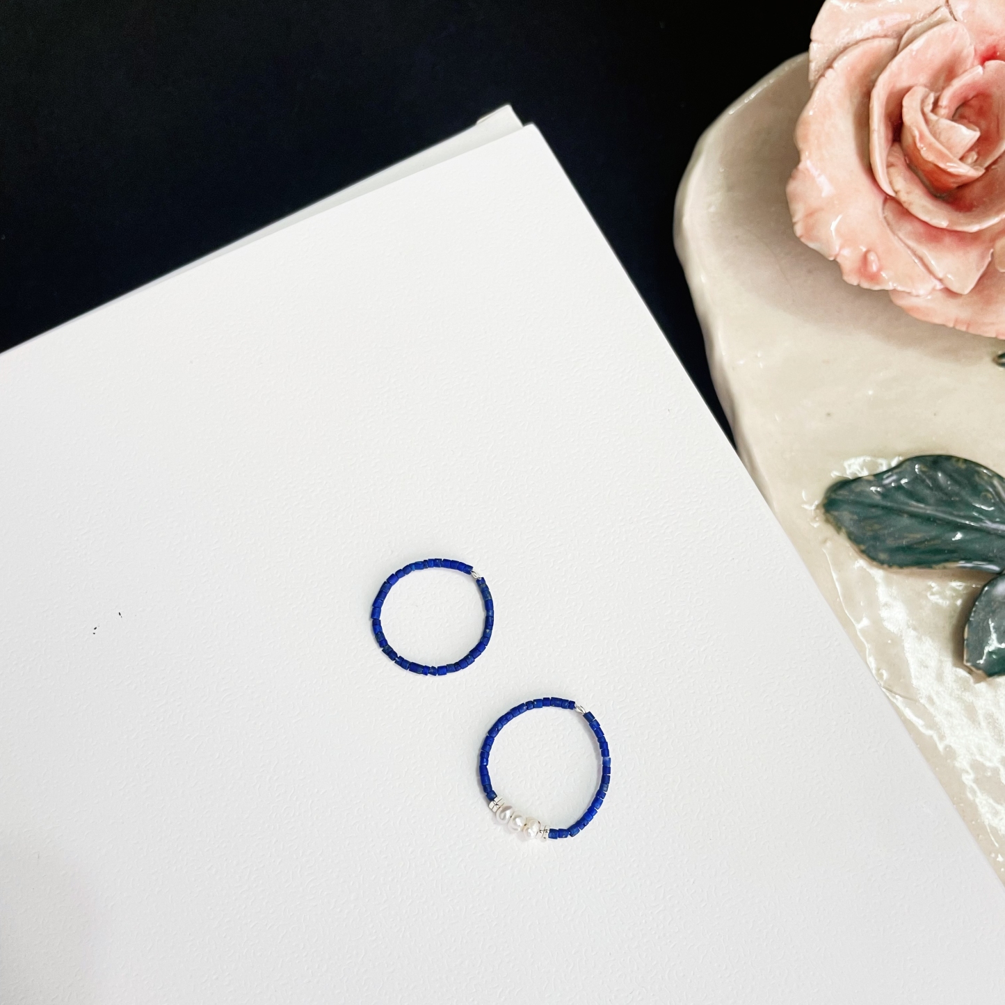 Tiny Lapis Lazuli Beads One Line Ring