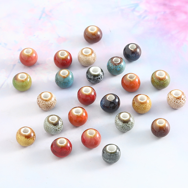 Handmade 8mm Color Glaze Ceramic Beads 100pcs