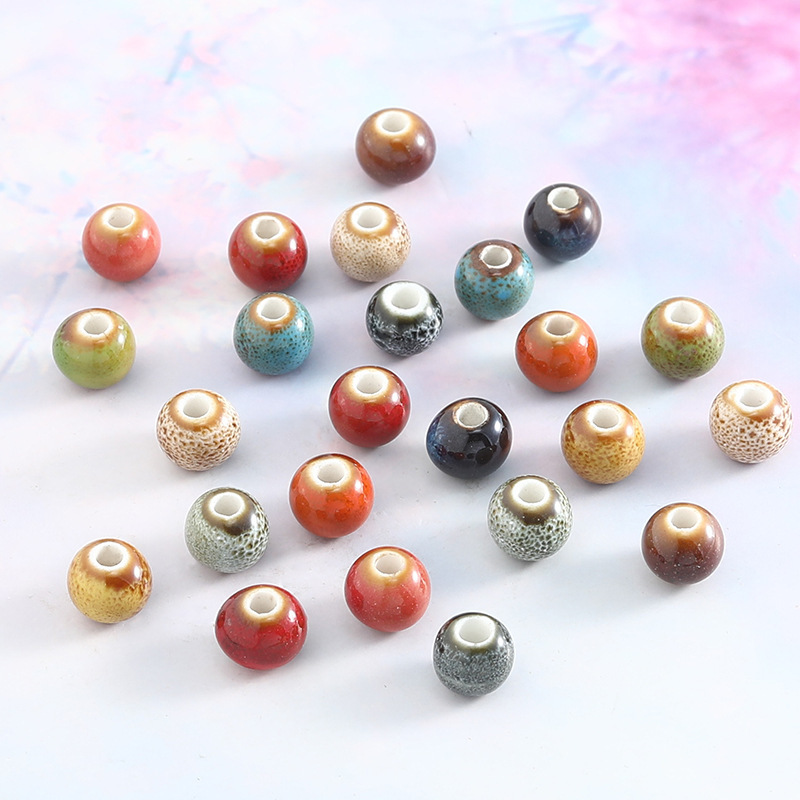 Handmade 8mm Color Glaze Ceramic Beads 100pcs