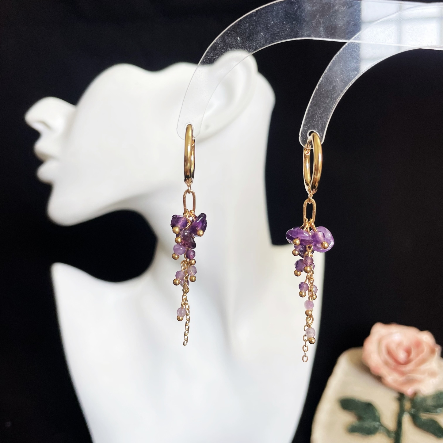 Wisteria Design Amethyst Drop Earrings