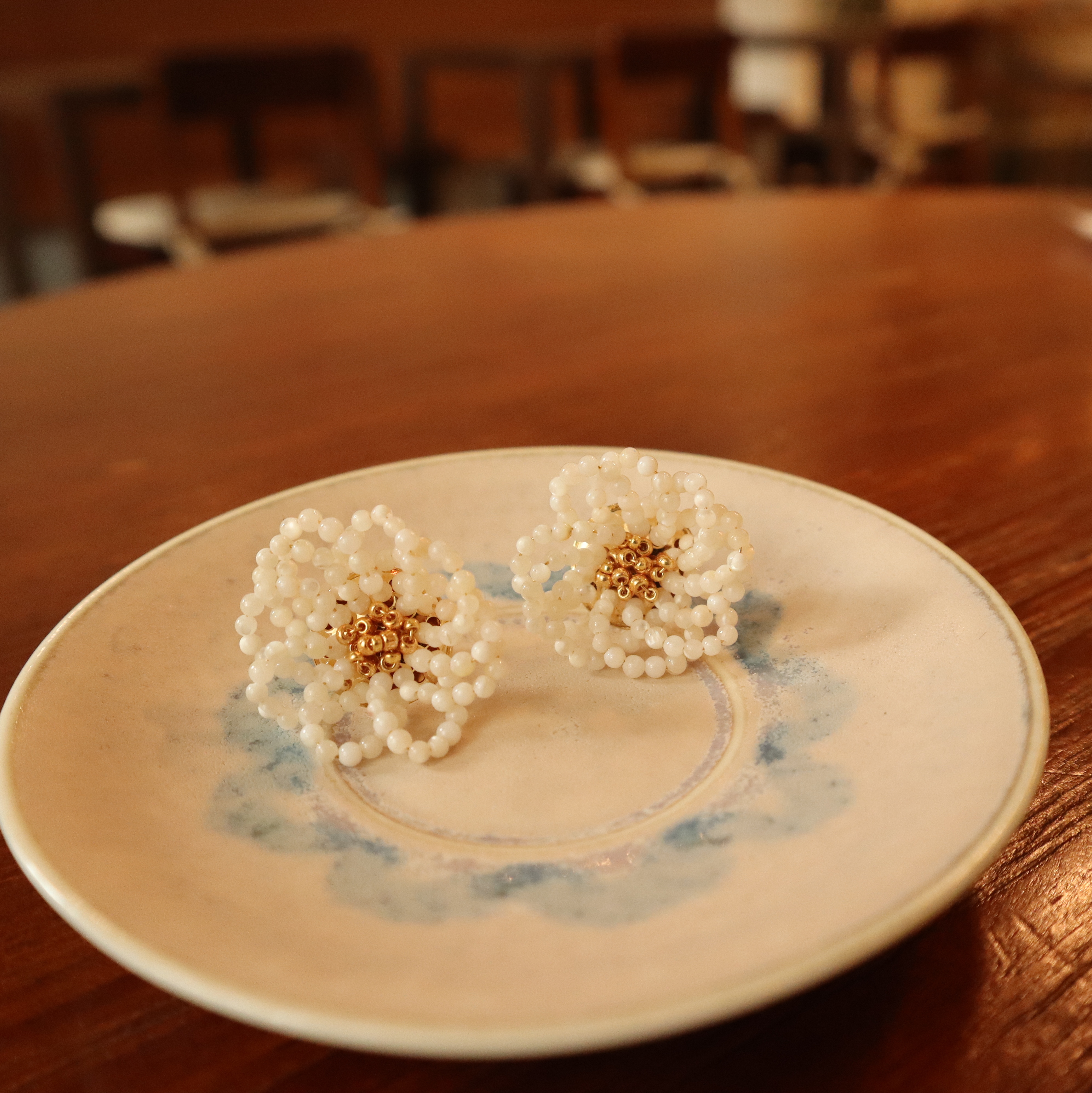 Elegant Trochus Shell Beads Camellia Stud Earrings