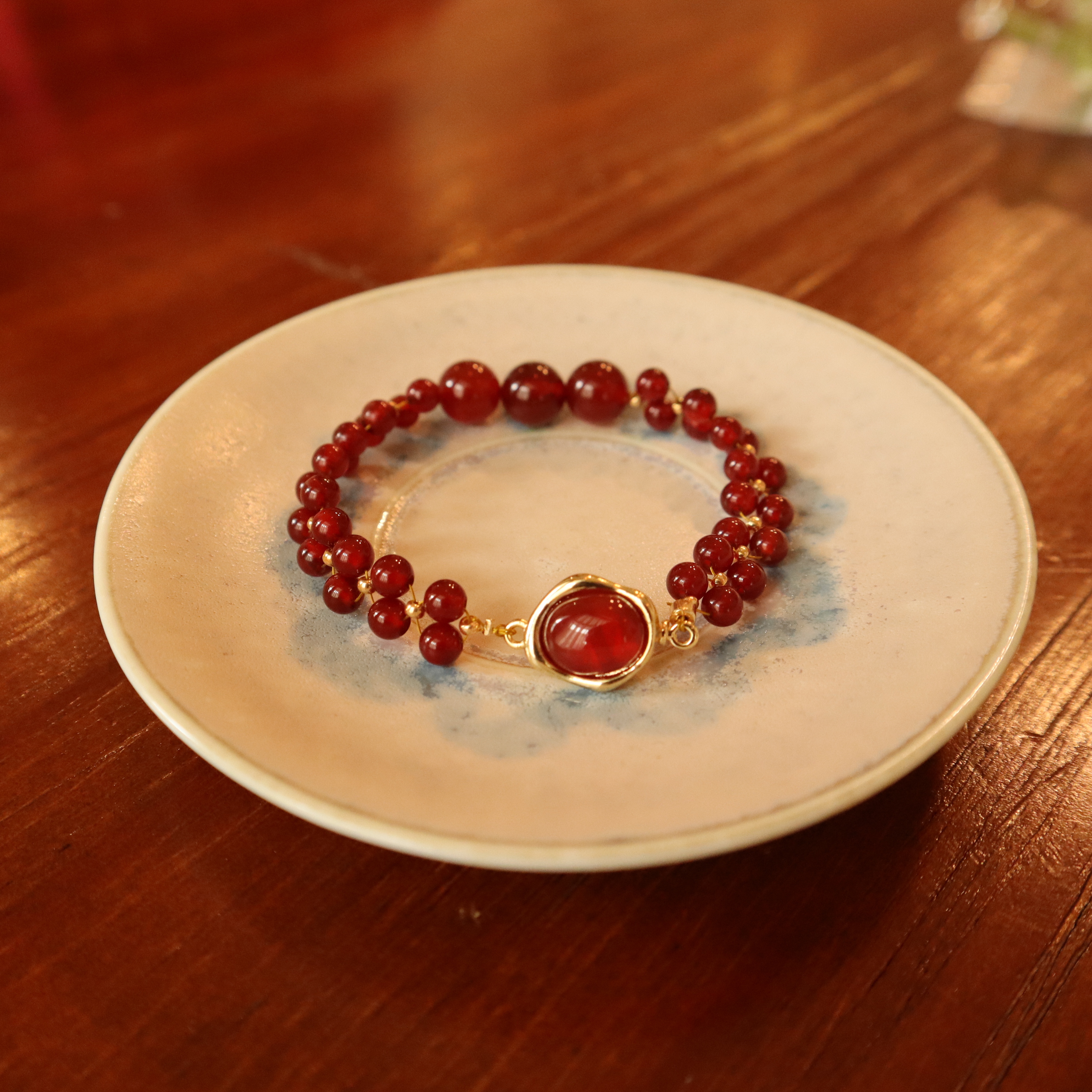 Red Agate Woven Dual-Line Bracelet