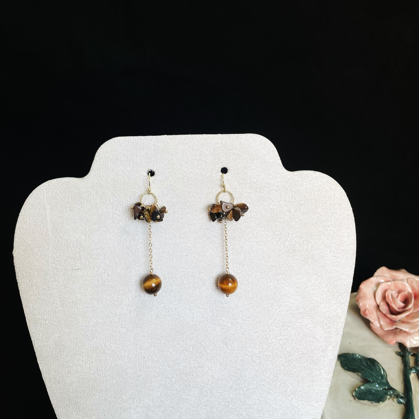 Tiger's Eye Flower Drop Earrings