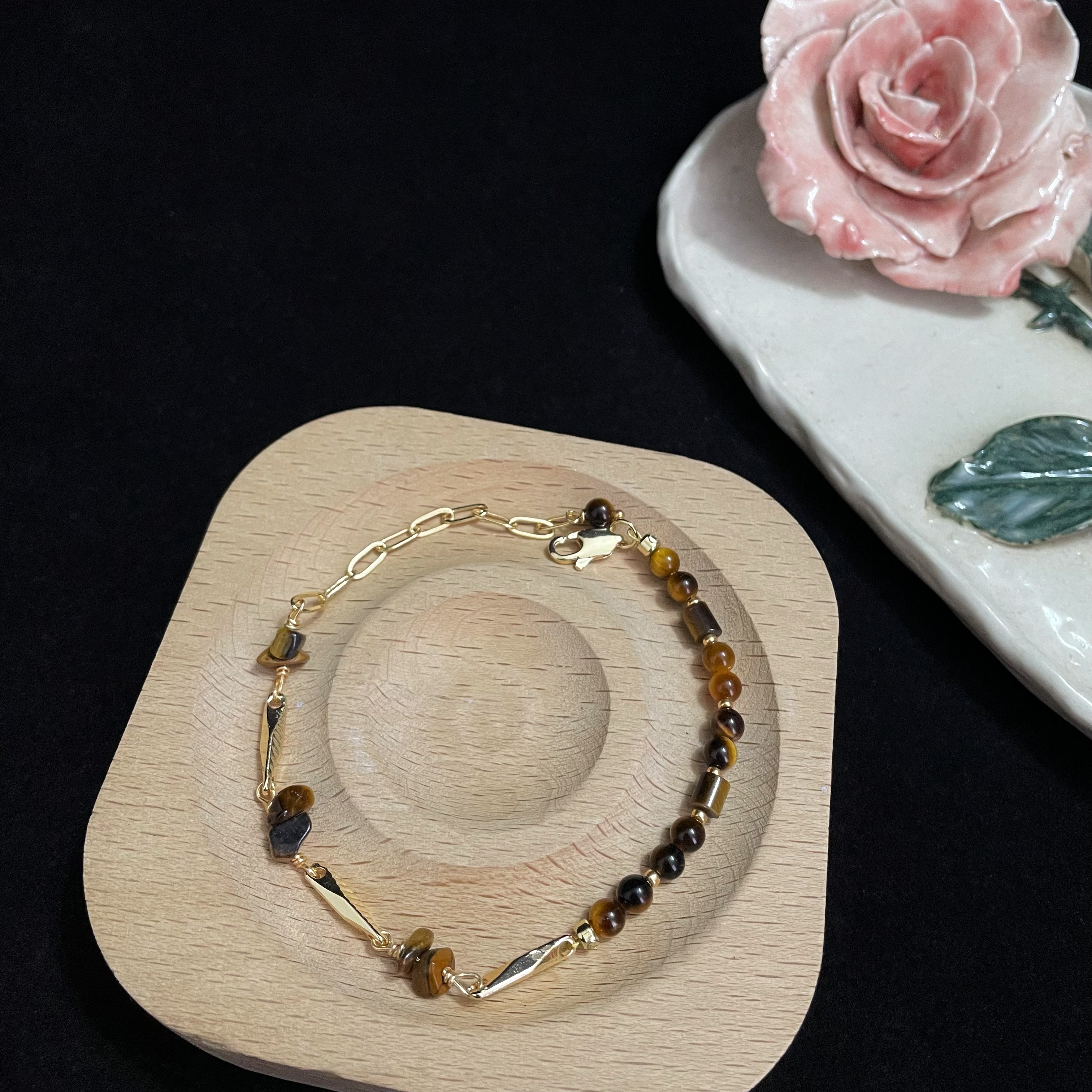 Tiger's Eye Rhombus Faced Connector Asymmetric Bracelet