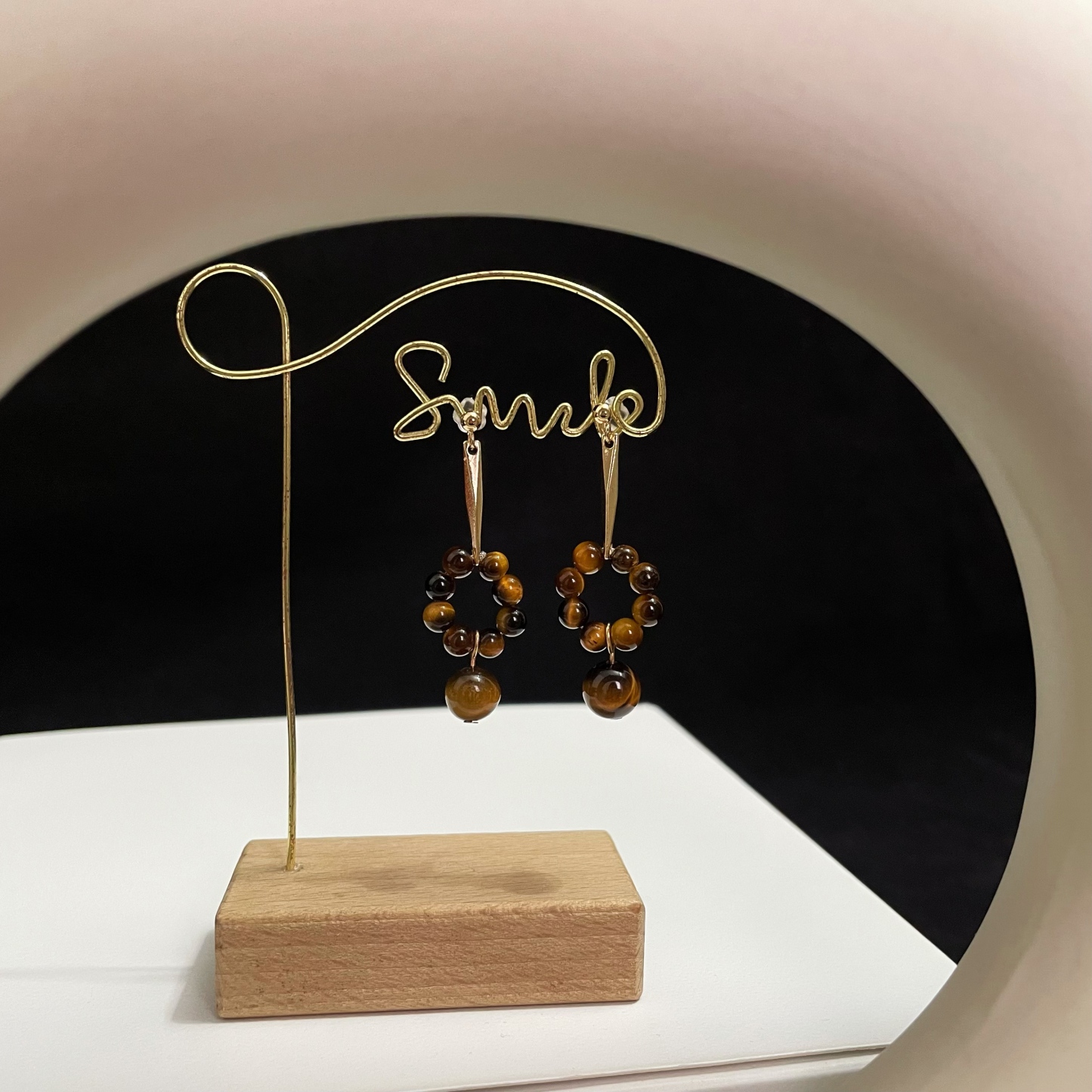 Tiger's Eye Beaded Ring Earrings