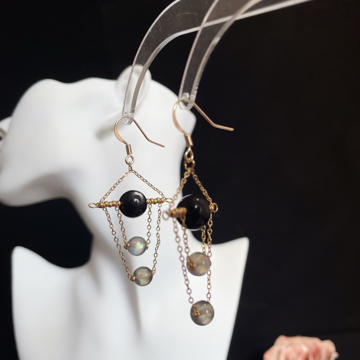 Silver Obsidian and Labradorite Swing Earrings