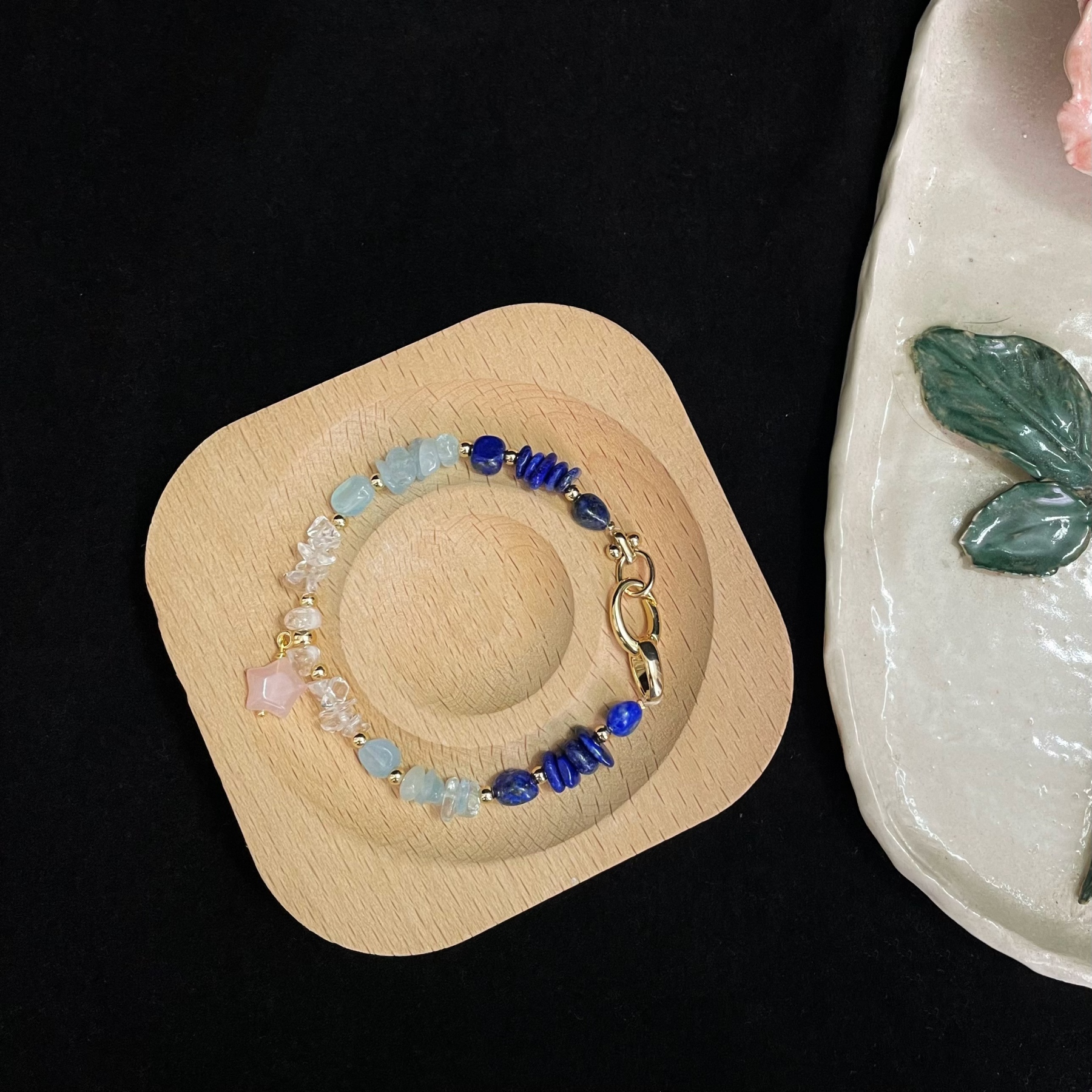 Handcrafted Celestial Harmony Blue Gemstone with Rose Quartz Star Bracelet