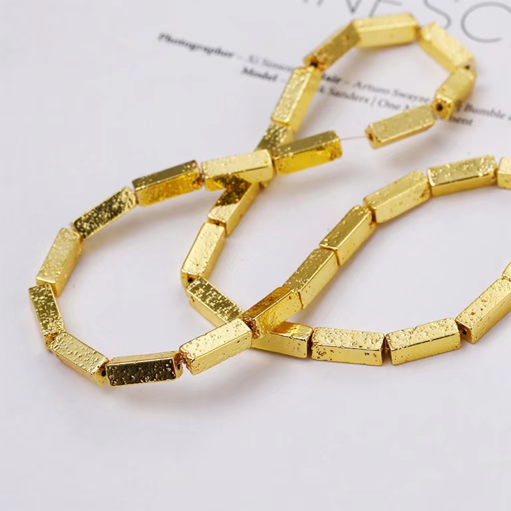Gold Plated Volcanic Stone Cuboid Spacer Beads Strand