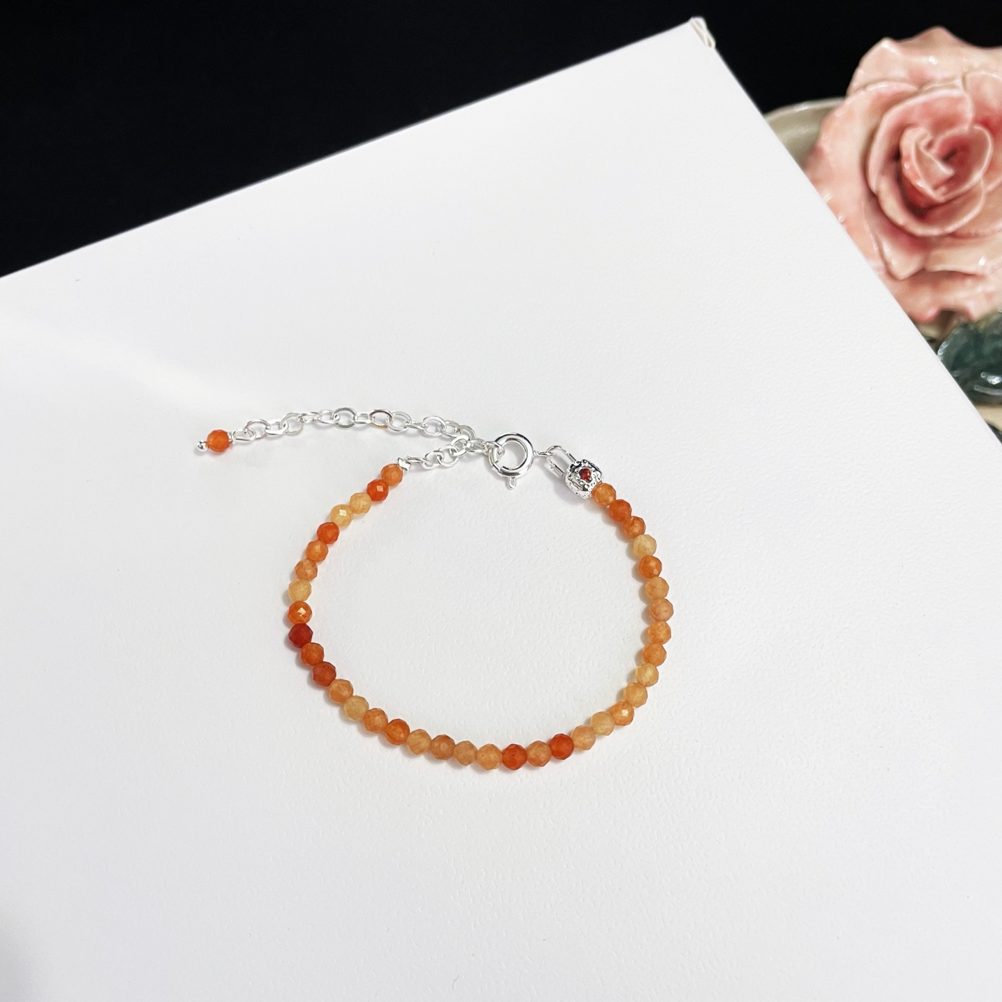 Gemstone Faced Beads Bracelet with Zircon Inlaid Cube Beads