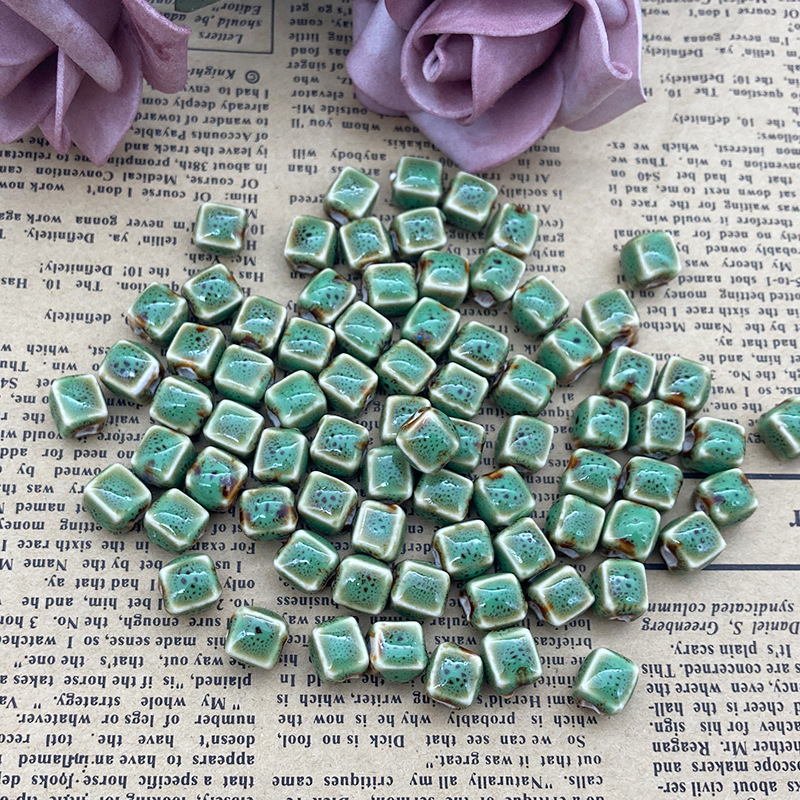 Handmade 8mm Color Glaze Ceramic Square Beads 50pcs