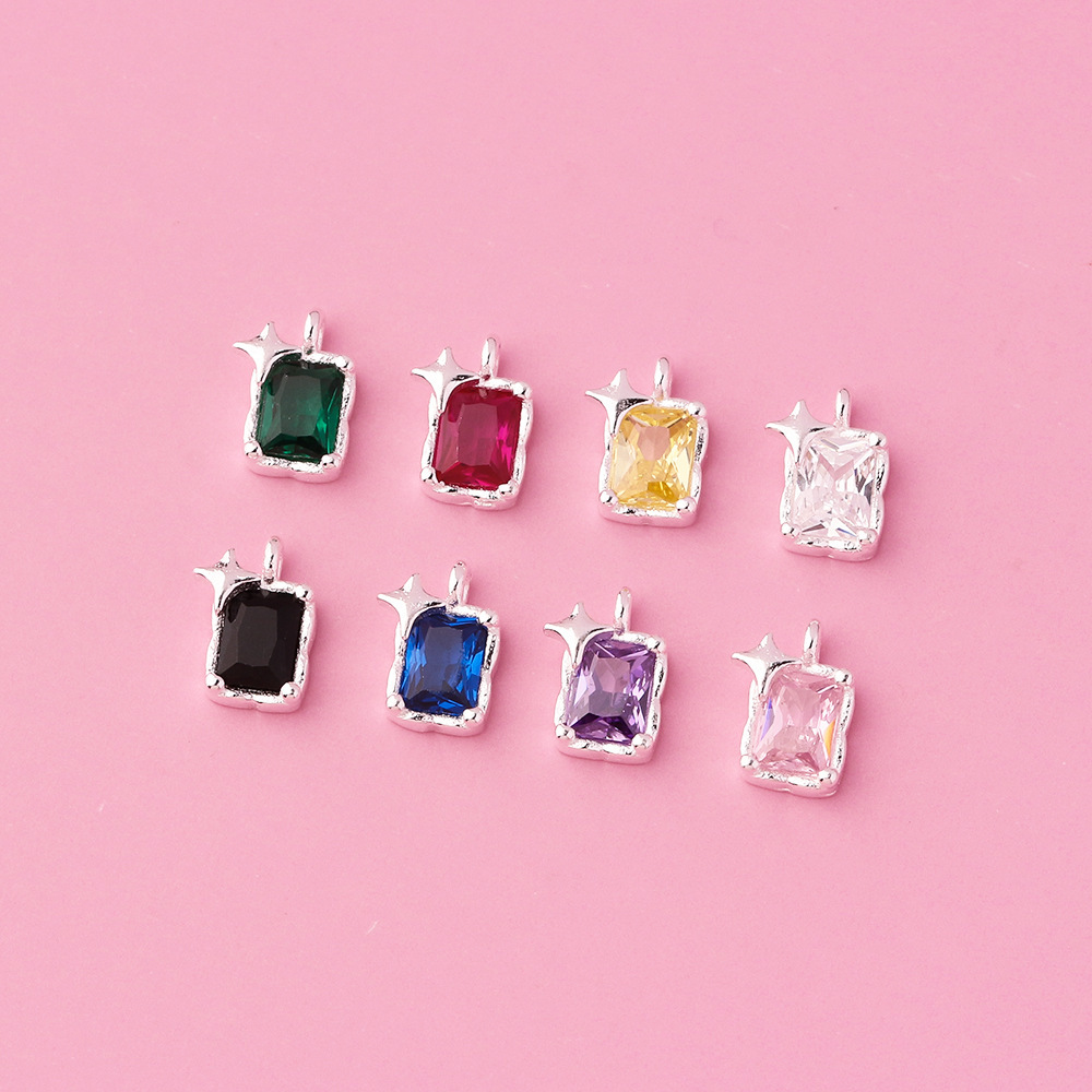 Zirconia Inlaid 925 Sterling Silver Rectangle Pendant with Star Multiple Colors