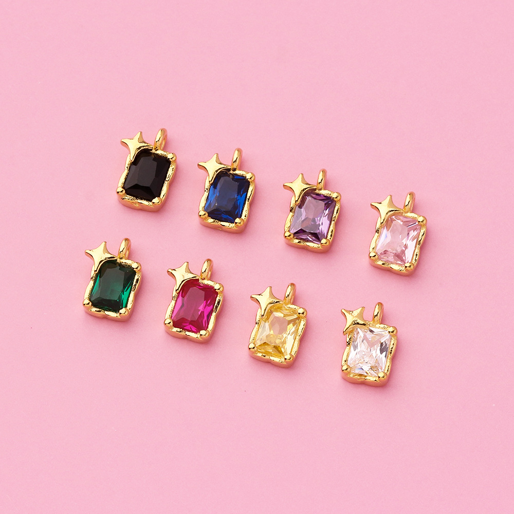 Zirconia Inlaid 925 Sterling Silver Rectangle Pendant with Star Multip