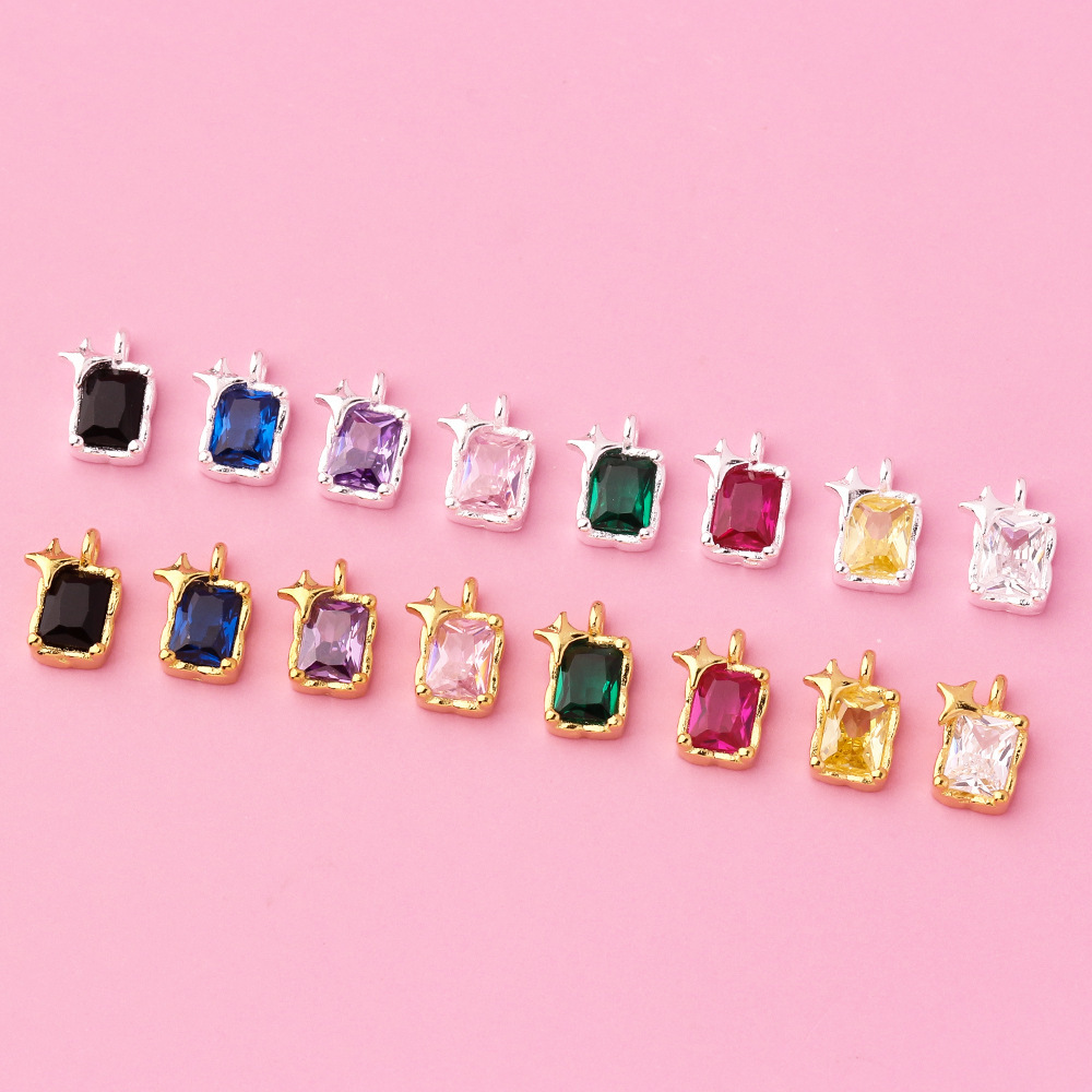 Zirconia Inlaid 925 Sterling Silver Rectangle Pendant with Star Multiple Colors