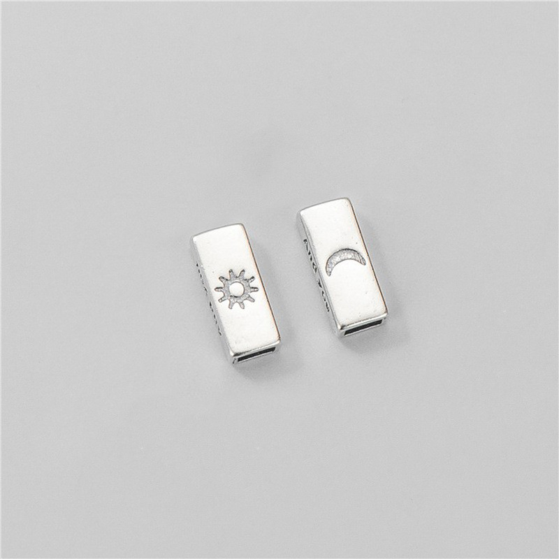 925 Sterling Silver Tubular Sun and Moon Spacer Bead for Jewelry DIY