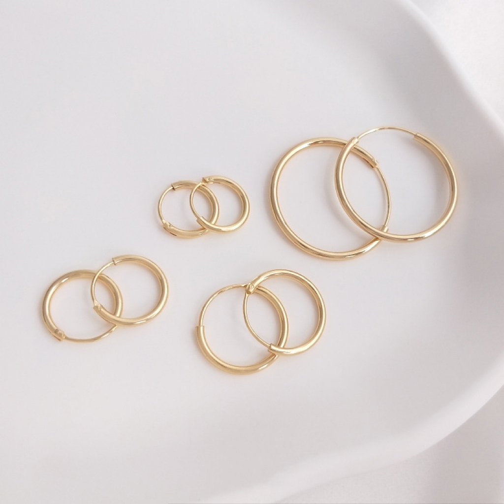 14K Gold Plated Hoop Earrings 13mm 15mm 18mm 30mm 1Pair