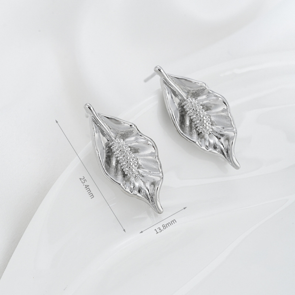 14k Gold Plated Leaf Shaped Earring Studs Accessory