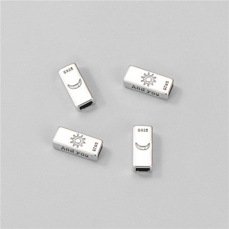 925 Sterling Silver Tubular Sun and Moon Spacer Bead for Jewelry DIY