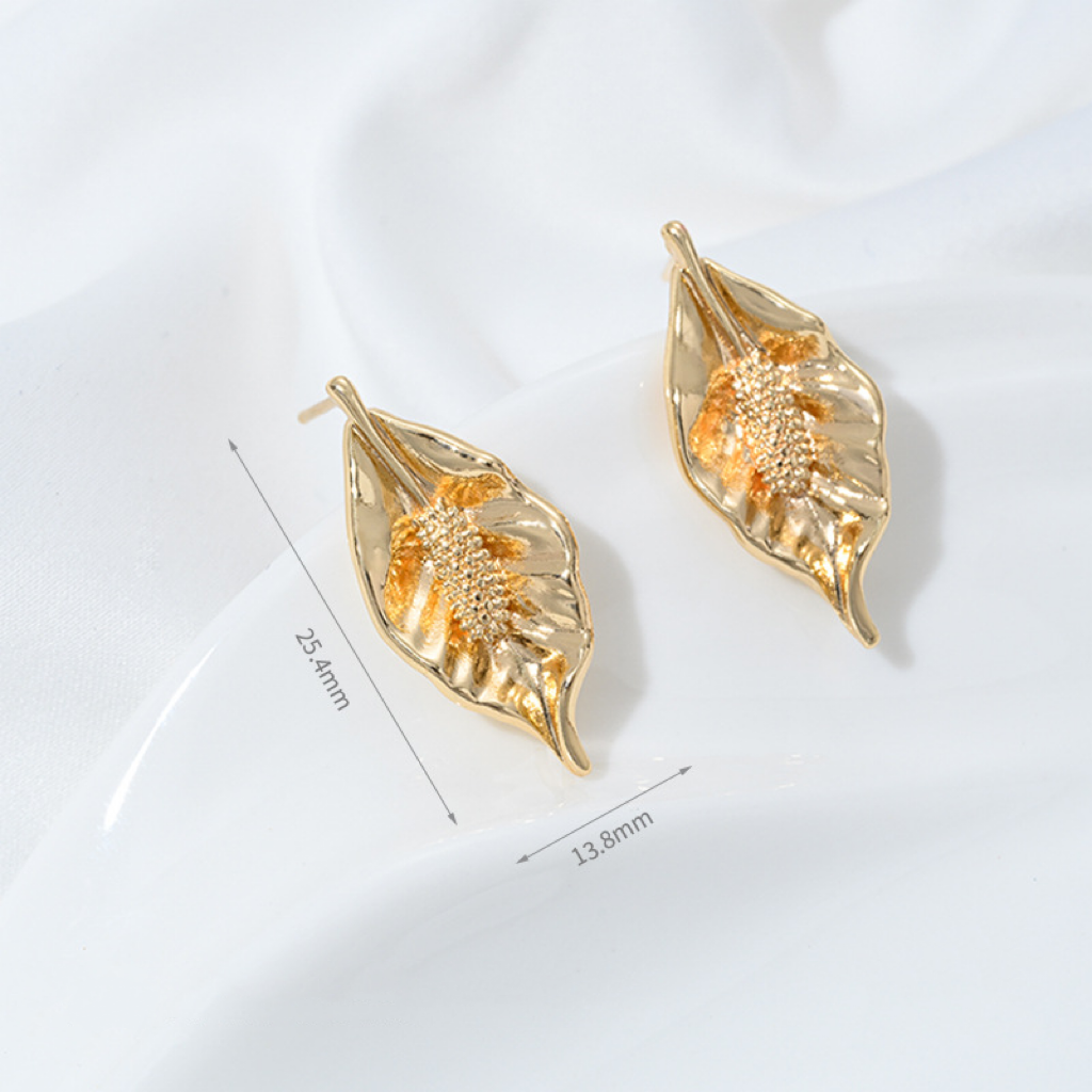 14k Gold Plated Leaf Shaped Earring Studs Accessory